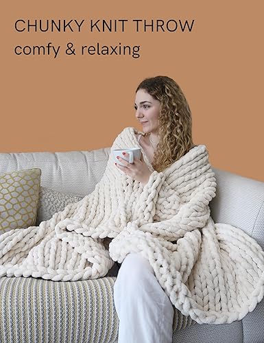 Miniatura 2 de YnM Manta gruesa, tejida a mano con hilo de felpilla, agradable al tacto, ventilada y transpirable, lavable a máquina, pieza de decoración del hogar