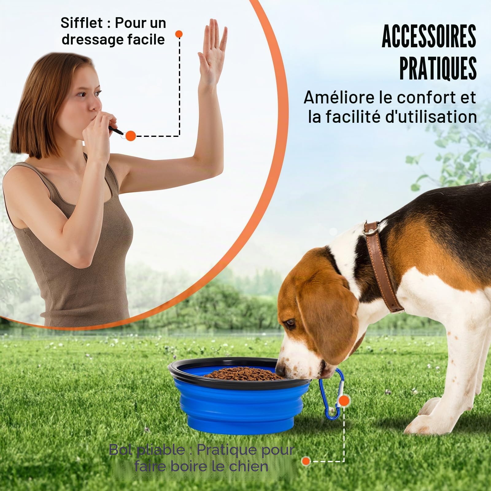 VEVOR Équipements d'Entraînement Agilité pour Chien, Ensemble 4PCS, Parcours Obstacles pour Chiot, avec Haies Hautes Réglables, 6 Poteaux, Anneau de Saut, Boîte de Pause Carrée, Sifflet, Bol Pliable