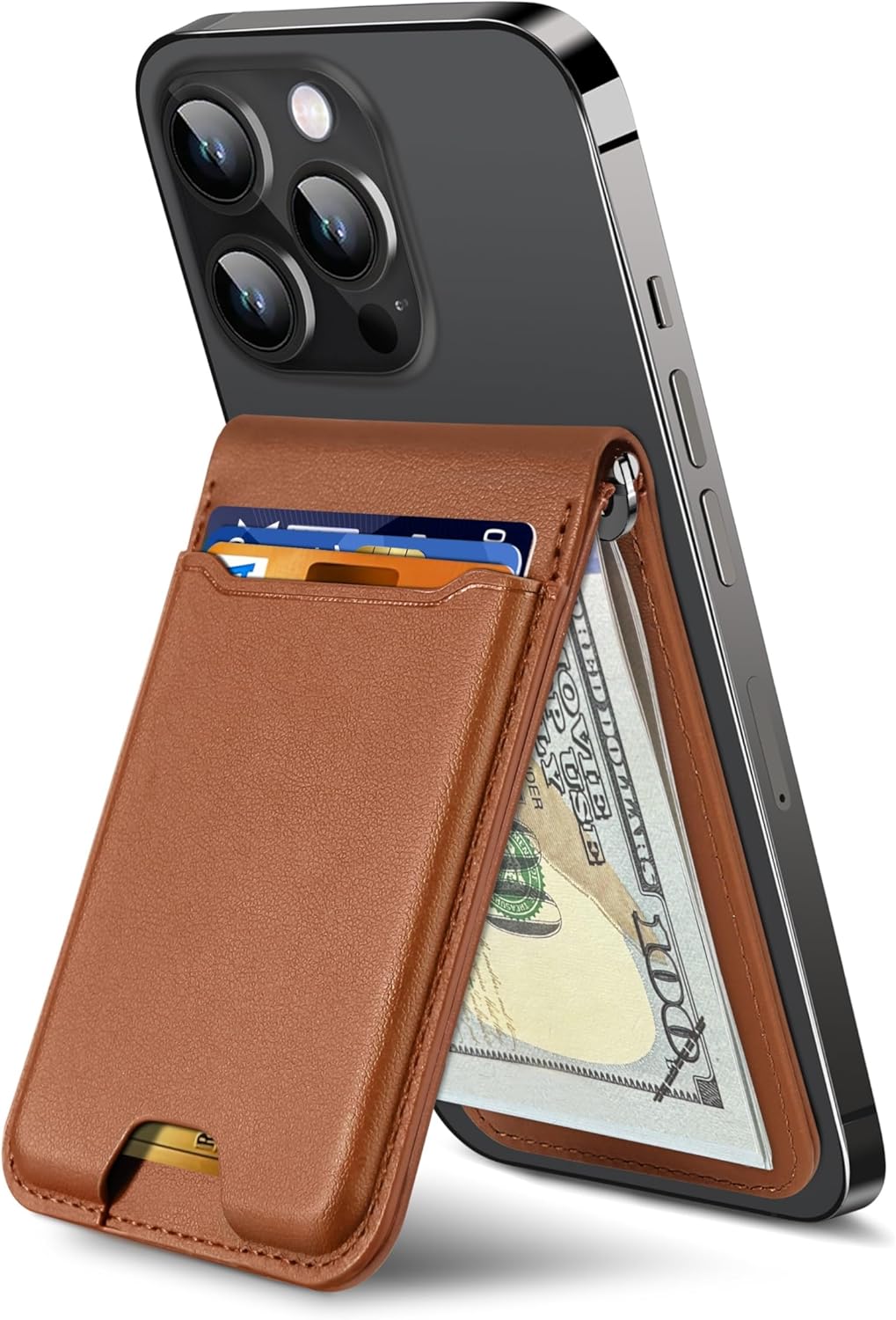 ExtreLife For Magsafe Wallet with Money Clip, Strongest Magnetic Wallet for iPhone 17/16/15/14/13/12 Series, Adjustable Stand, ID Window, 5 Card Holder, RFID Blocking, Not for 13/12 Mini, Brown