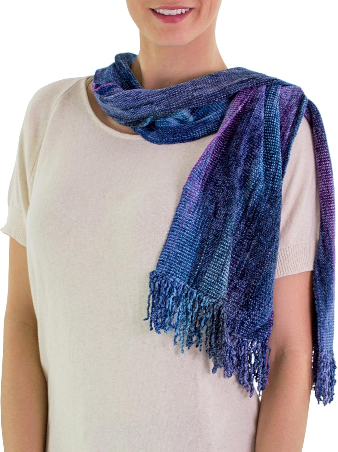 NOVICA Artisan Handmade Rayon Chenille Scarf Bamboo Accessories Scarves