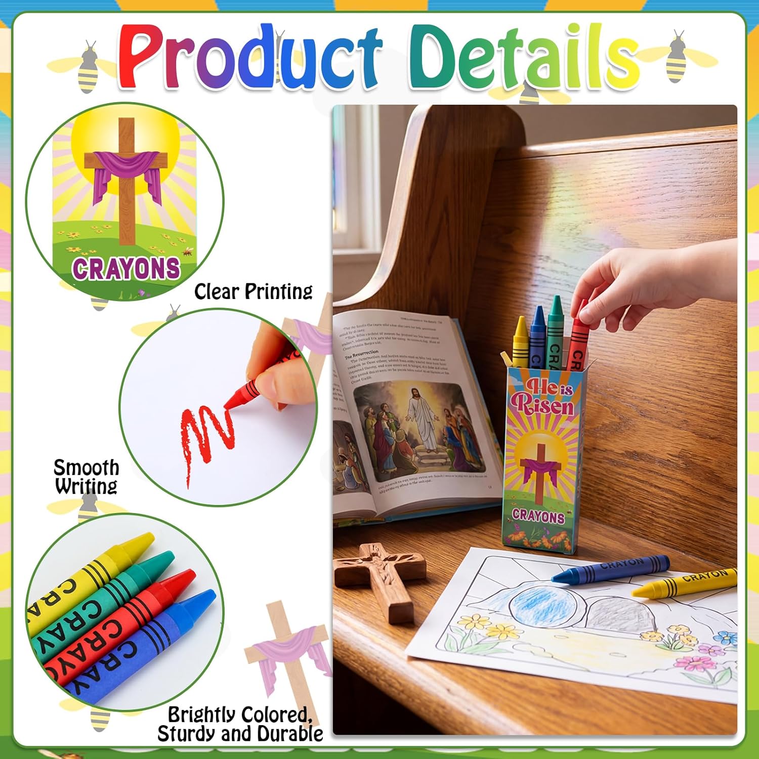 36 Boxes of 4 Pastel Easter Crayons Gifts Total 144 Resurrection Crayons Bulk He Is Risen Easter Basic Supplies Basket Stuffers for Church Sunday Giveaways Party Favors Drawing Art Supplies