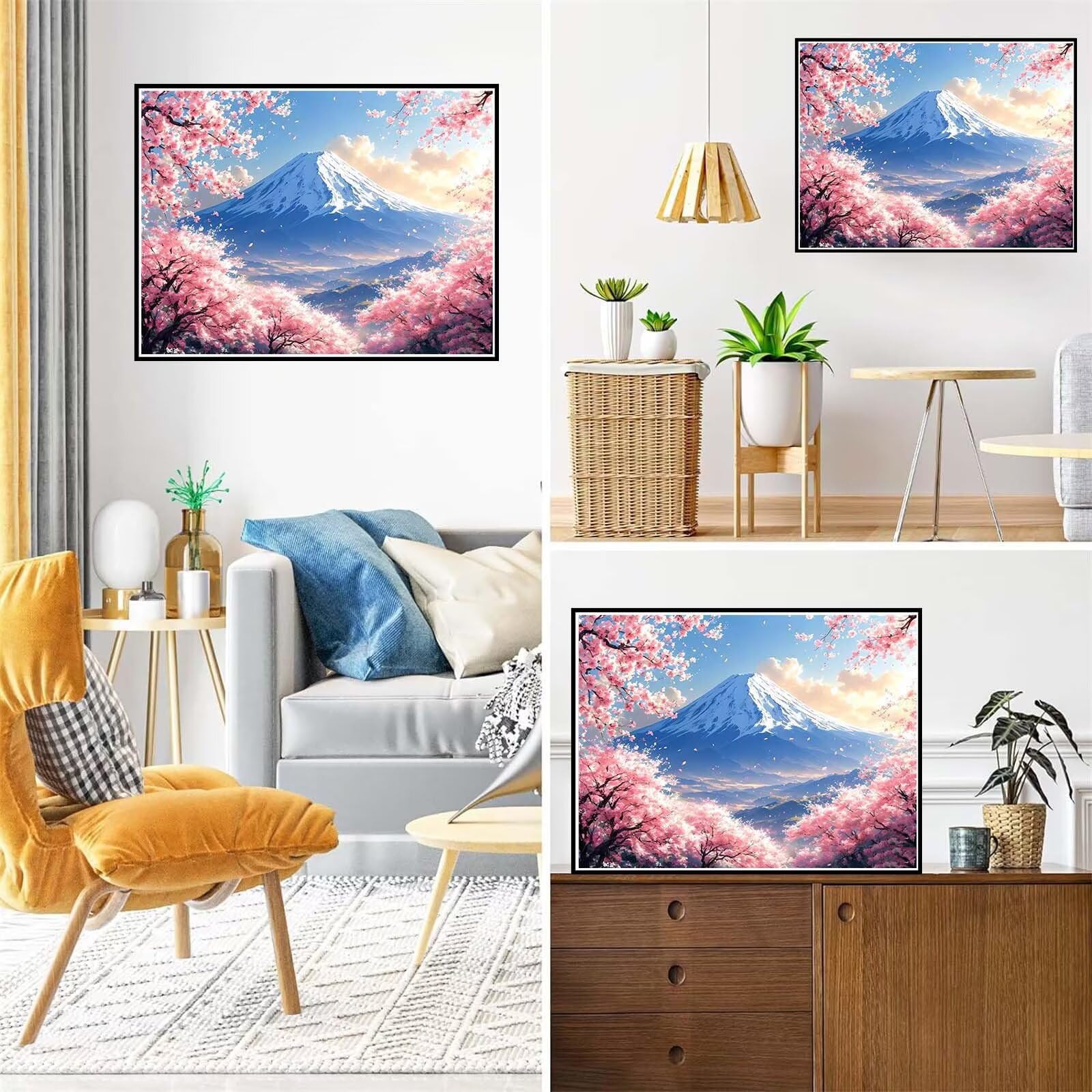 Kit De Peinture Diamant Mount Fuji Diamond Art 5D En Fleurs De Cerisier à Faire Soi-même Pour Adultes, Grande Peinture Diamant à Pois Pour Décoration Murale, Chambre à Coucher, Décoration D'intérieur