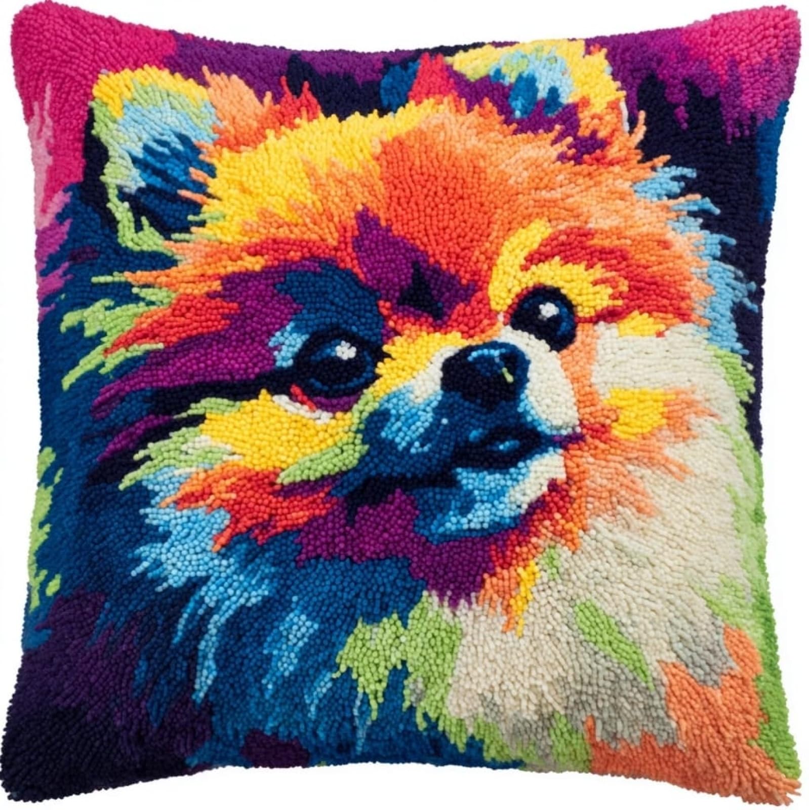 AxiangziK 17x17in Latch Hook Kits for Adults Beginners,Pomeranian Dogs DIY Crochet and Latch Kits Pillow Cover for Home Sofa Decoration,Includes Instructions