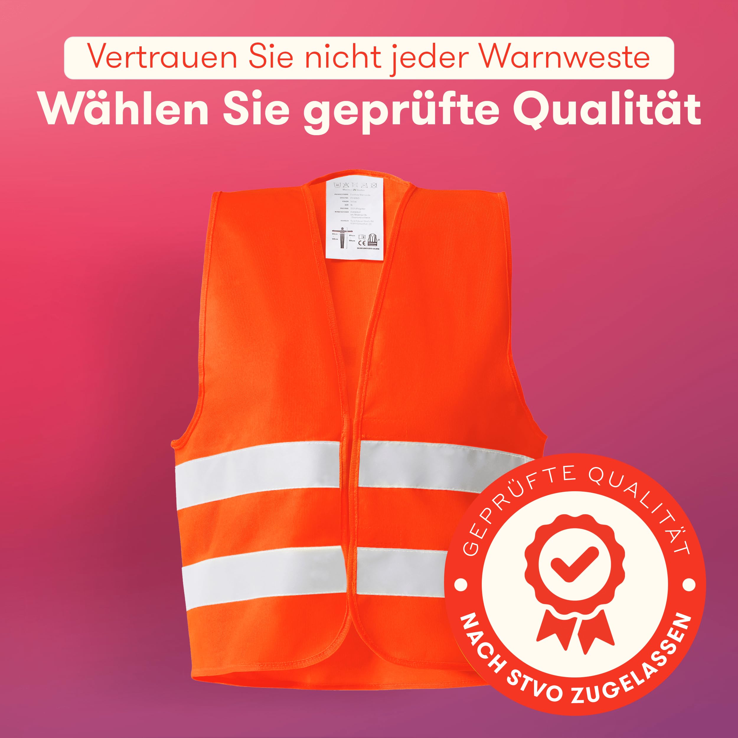 PURAHELP Warnwesten 4er Set Europaweit gültig nach EN ISO 20471 - Reflektierende Warnweste - Sicherheitsweste Orange - Warnschutzweste - Sicherheitswesten für Erwachsene