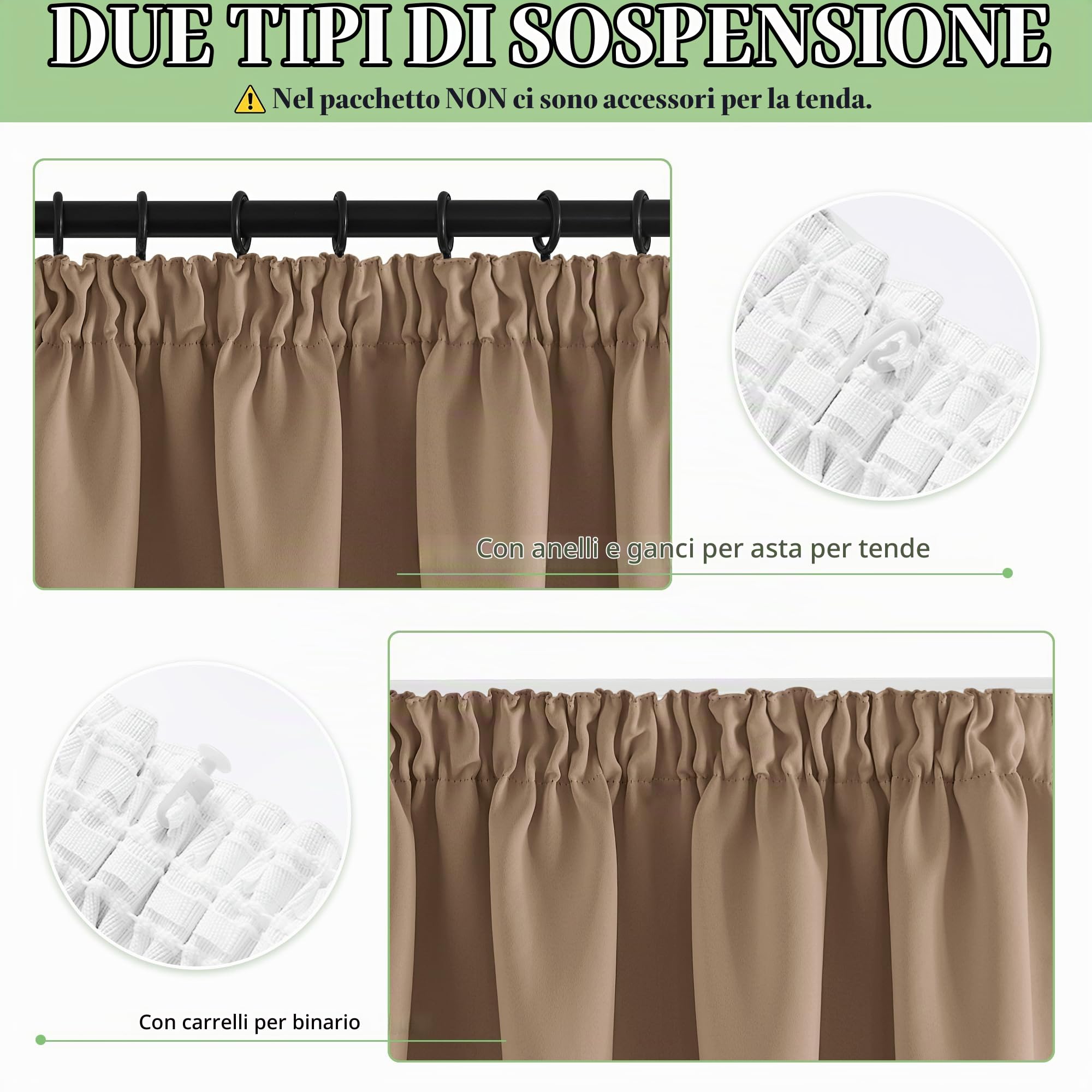 KGORGE Tende Oscuranti per Interni 1 Pezzo L 300 x A 240 CM Tenda Camera da Letto Moderna Termica con Fettuccia Divisoria Soggiorno Curtain, Moca