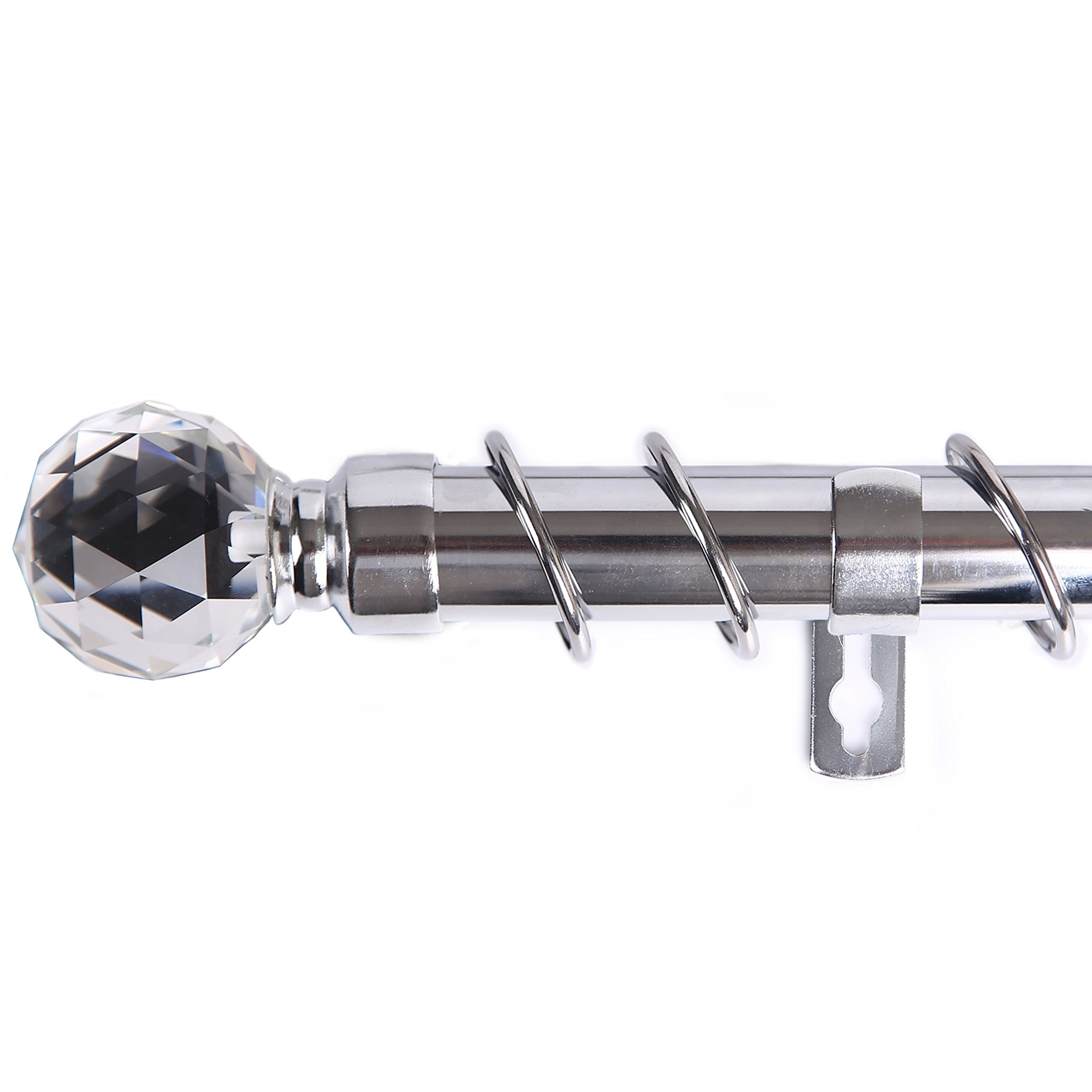 Polished Chrome 25mm - 28mm Telescopic Extendable Metal Ball Curtain Pole Rod, Rings, Crystal Finals & Fittings Set 63 to 118 inch (160cm - 300cm)
