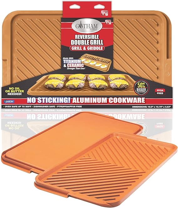 Gotham Steel Double Grill Pan Reversible Grill & Griddle Pan