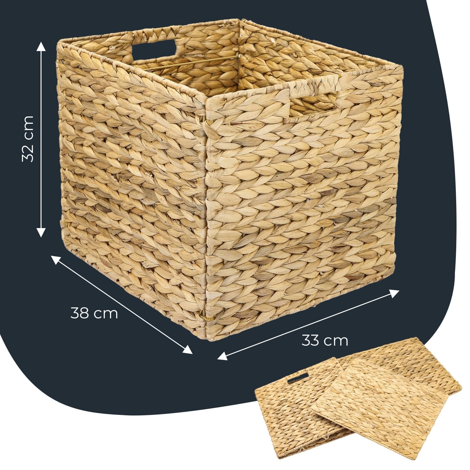 Cesta de almacenamiento HMF adecuada para Kallax para archivos colgantes DIN A4, cesta trenzada de jacinto de agua, incluye 8 archivos colgantes, 33 x 38 x 32 cm
