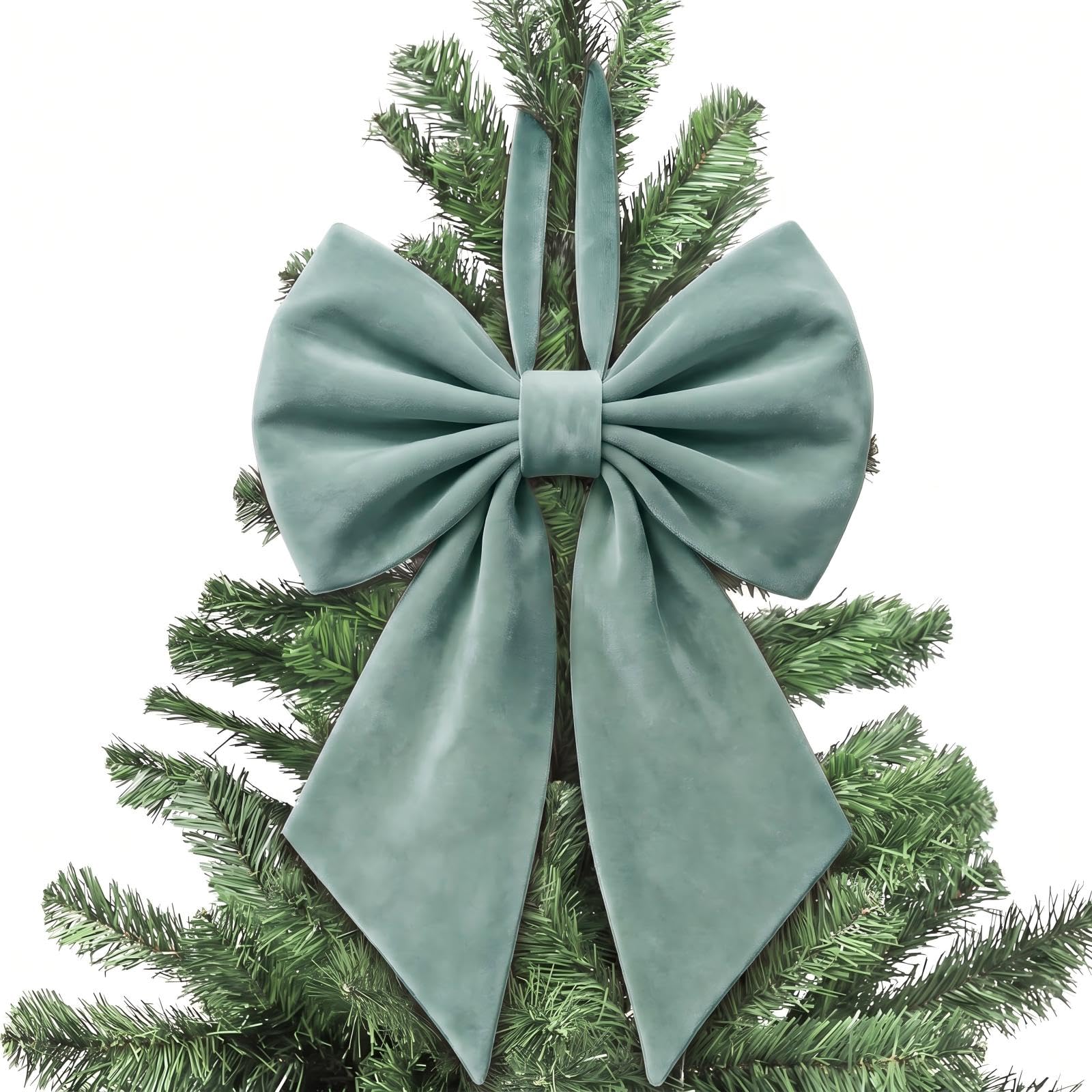 Janinka Sage Green Velvet Christmas Bow for Tree Topper 22" Big, Velvet — image 1