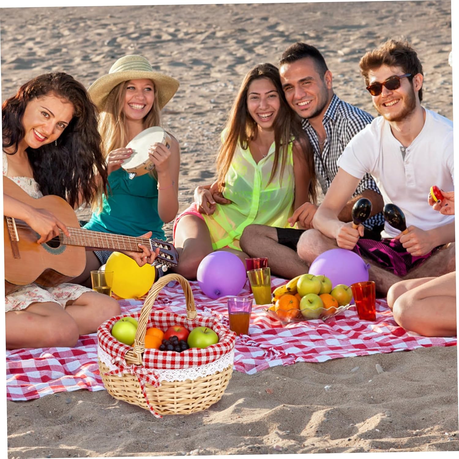 Wicker Basket with Handle, Handmade Woven Picnic Baskets 10x8x5, Picnic Basket with Removable & Washable Cloth for Storage