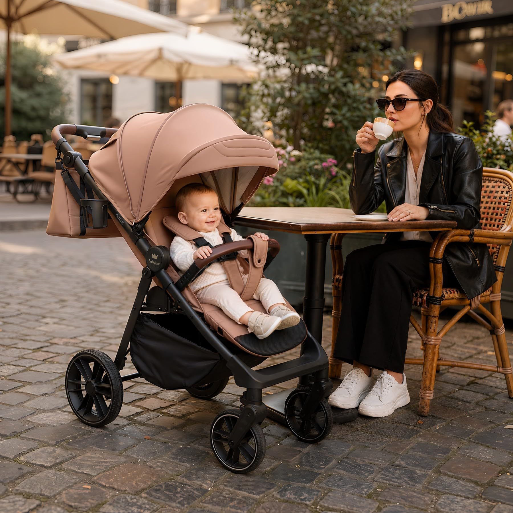 Babylux Passeggino Leggero da Viaggio ROLLE con Funzione Reclinabile, Sand | Passeggino Pieghevole, Manubrio Telescopico, Ripiegabile In Modo Compatto, Borsa Per Pannolini E Viaggio E Altri Accessori
