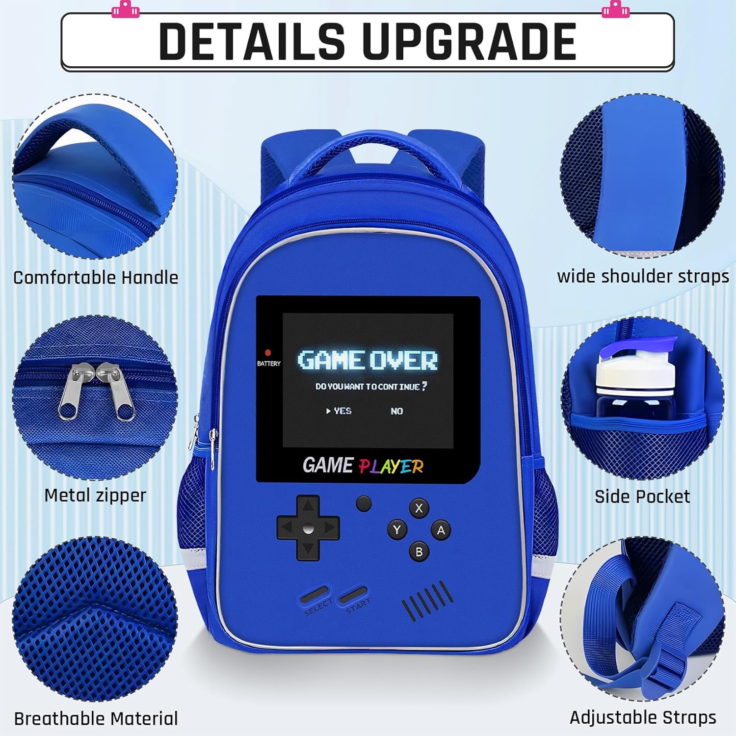 Backpack for School Boys,3pcs Boys Backpack and Lunch Box Set for Elementary Middle School, 17″ Video Game Bookbag for Ages 6-18 Kids Children Teens - Image 2