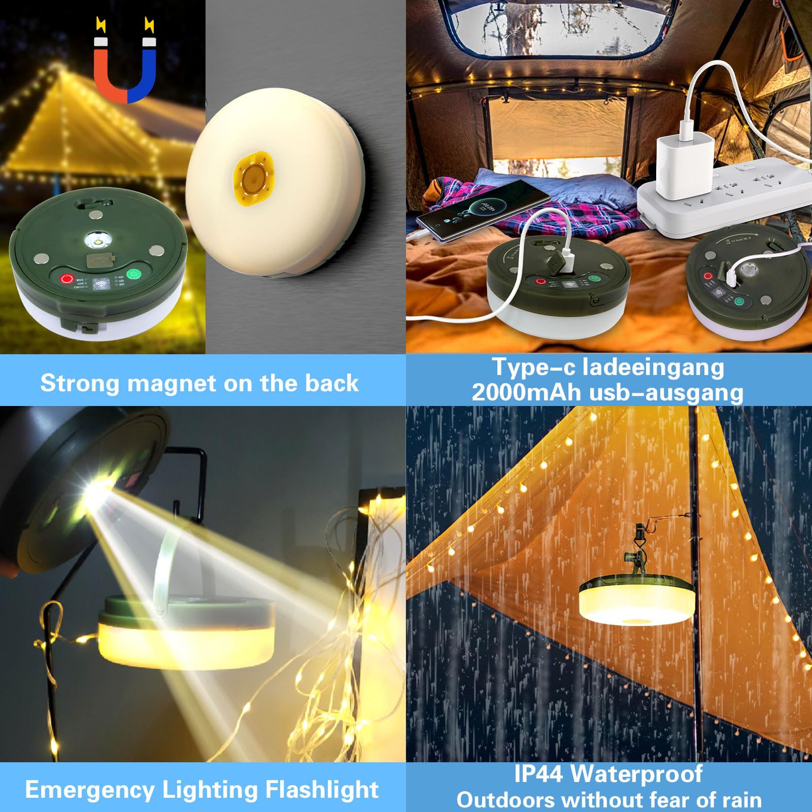 Aubess Lampada da Campeggio Multifunzionale con Catena Luminosa, 10M Luci a corda da campeggio, Lampada da Campeggio a LED Ricaricabile, Torcia Portatile da Campeggio per Emergenza per campeggio Aubess Lampada da Campeggio Multifunzionale con Catena Luminosa, 10M Luci a corda da campeggio, Lampada da Campeggio a LED Ricaricabile, Torcia Portatile da Campeggio per Emergenza per campeggio