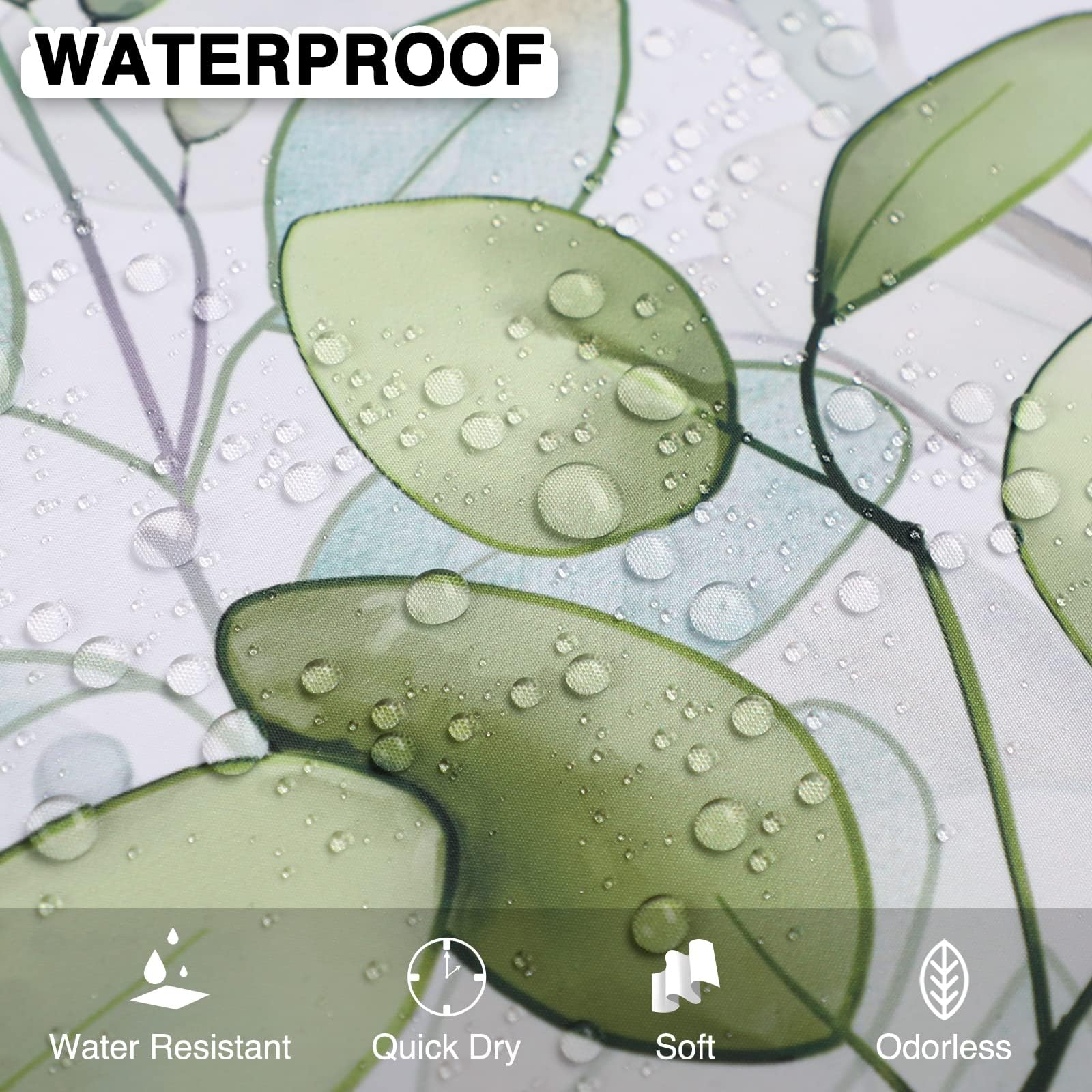 Duschvorhang, schimmelresistent, wasserdichter Badewannenvorhang aus Polyestergewebe, grüne Blätter, 240 x 200 cm (B x H)