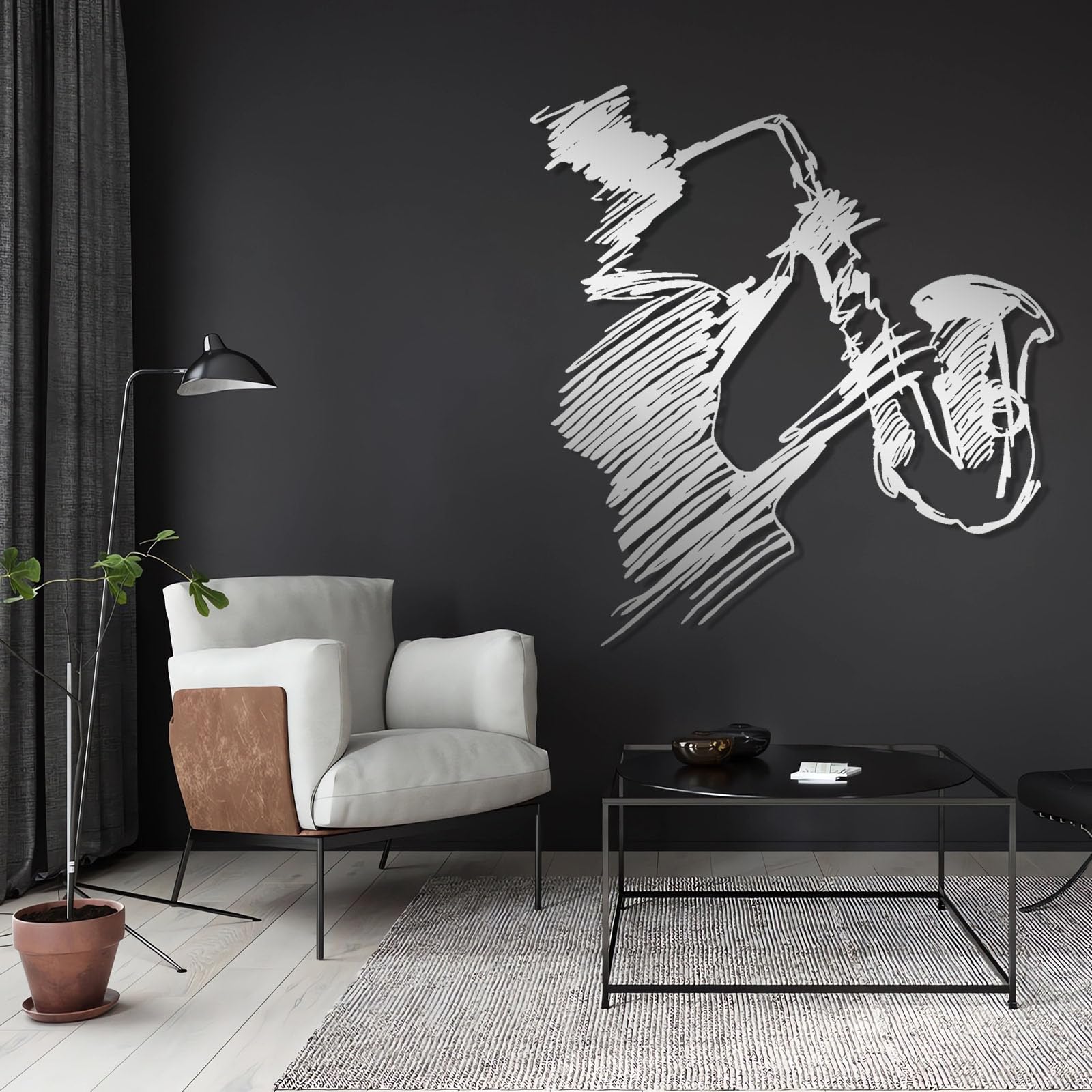 Decorazione da parete in metallo con sassofono, decorazione jazz astratta, arte musicale da parete per casa, cartello musicale per gli amanti della musica e gli appassionati di jazz