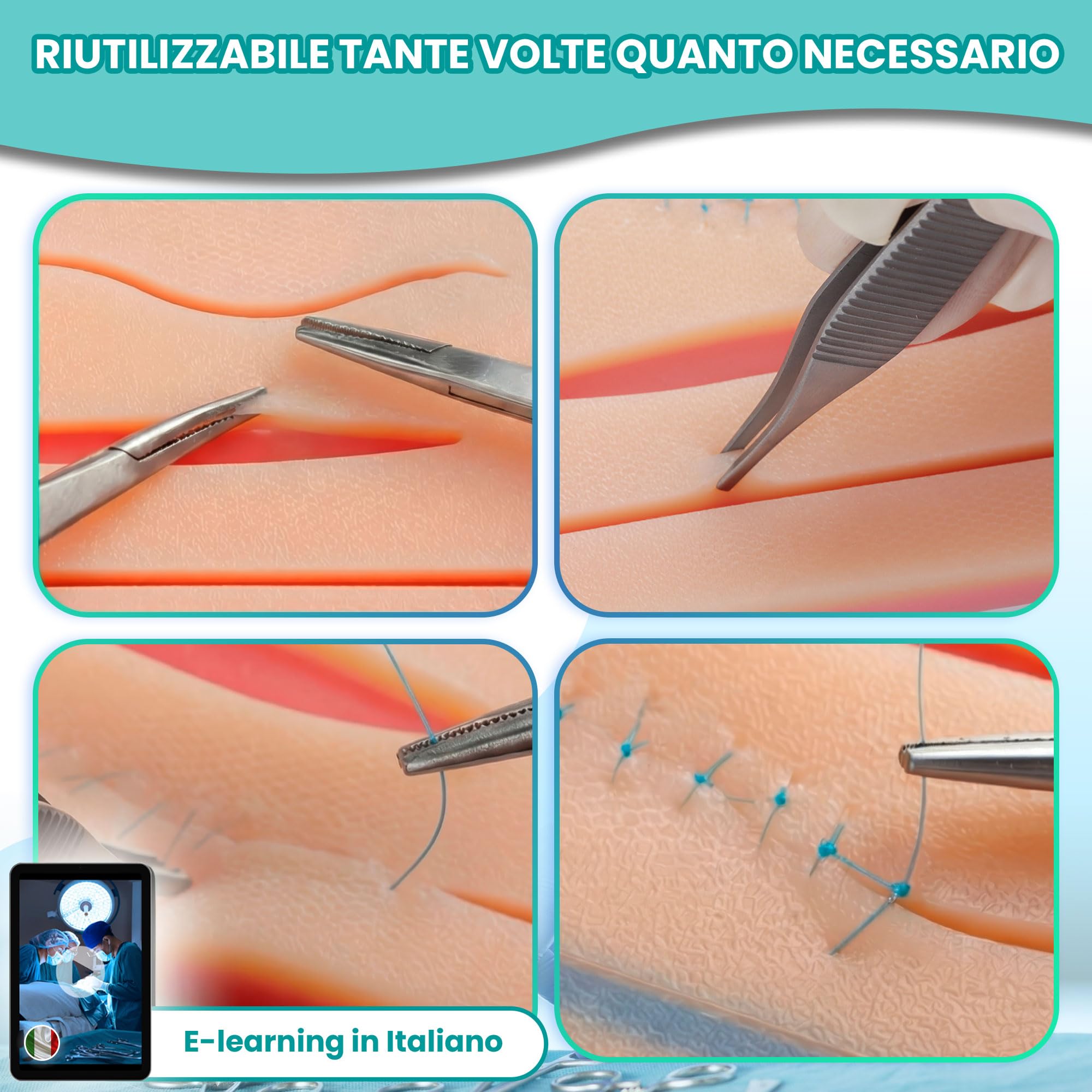 Kit sutura chirurgica con cuscinetto con vene, Kit suture per studenti, kit sutura per praticare sutura, kit di sutura chirurgica, kit suture chirurgiche, kit per suture chirurgiche