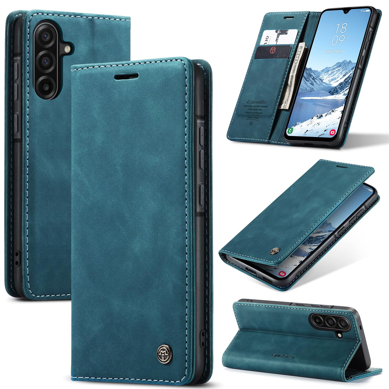 Azororo Cover per Samsung Galaxy A57 5G, Premium PU Pelle Custodia, Magnetica Carta Fessura Portafoglio Case, Flip Cavalletto Custodia per Samsung Galaxy A57 - Blu verde