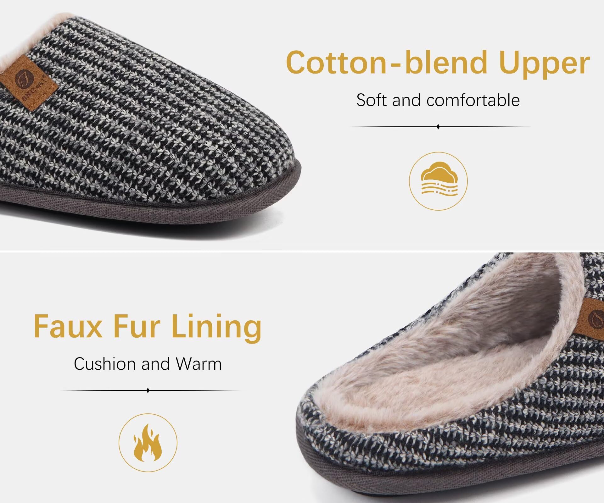 ONCAI Pantofole da Uomo Invernali, Comoda Memory Foam Calde Scarpe da Casa in Lana Con Suola Antiscivolo Taglia 40-49 EU