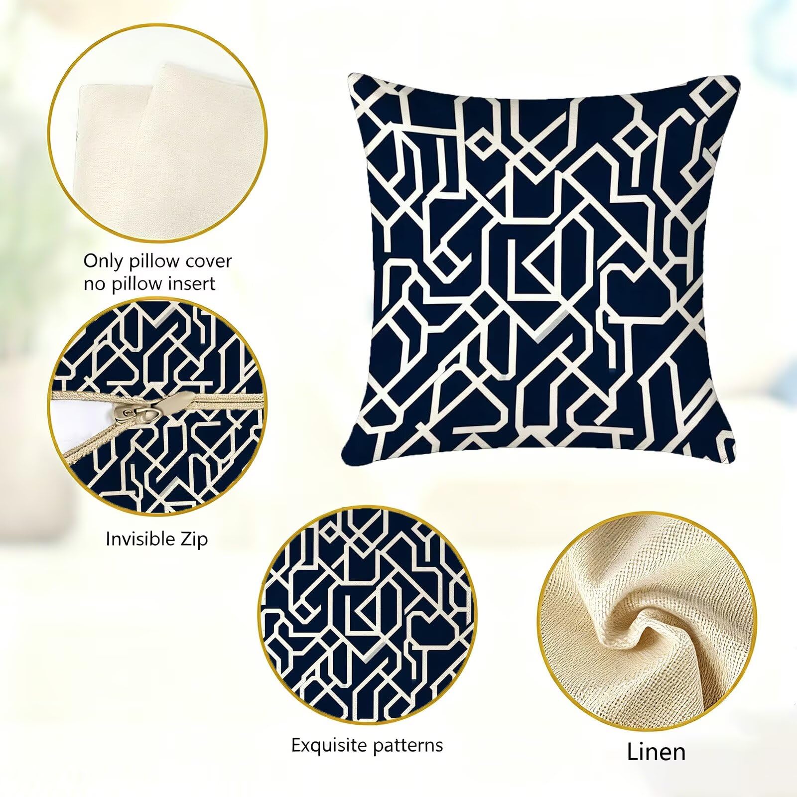 Blu Federe Cuscini Divano 60x60cm, Cuscini da Esterno Set de 4, Cod-296