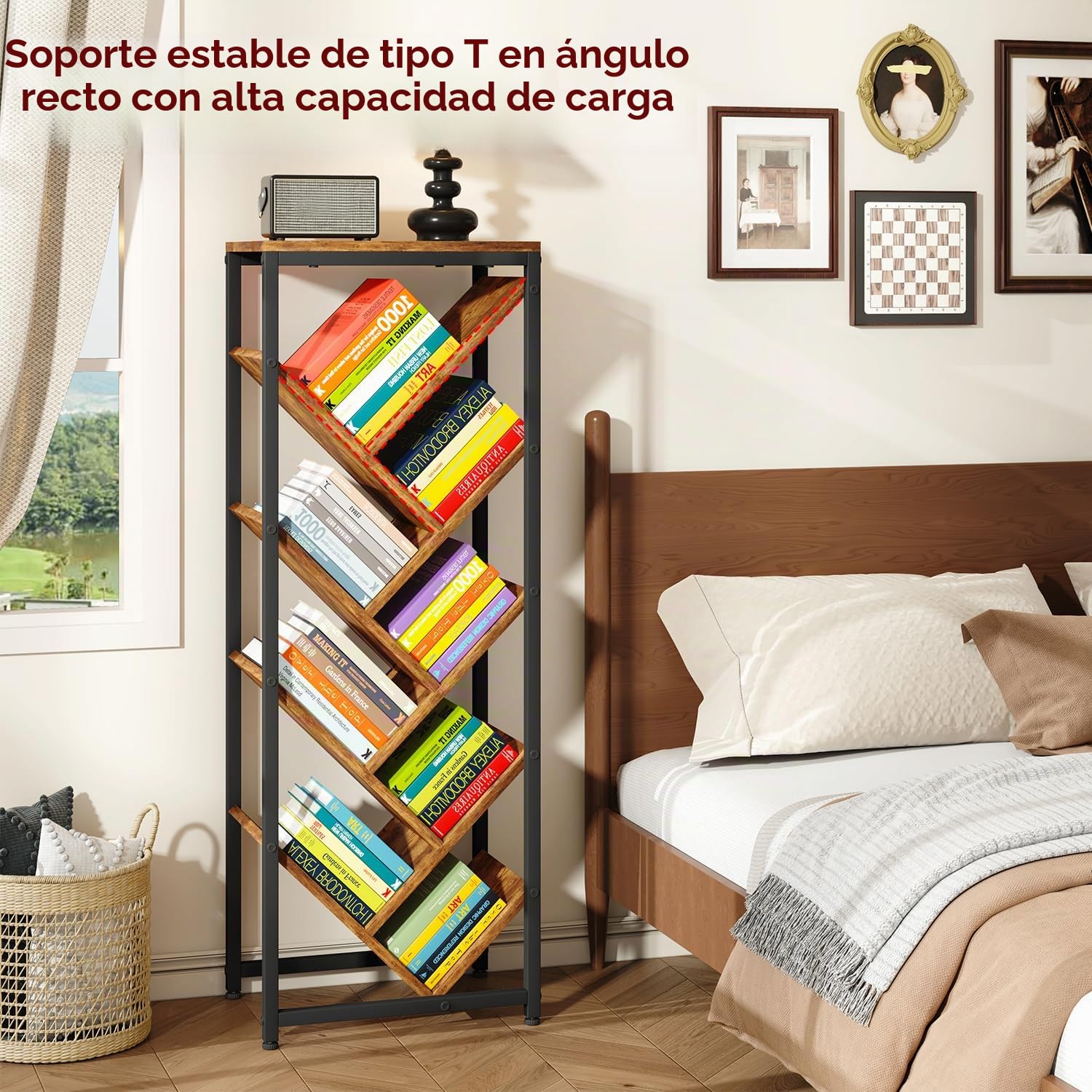 IBUYKE Estantería de Árbol de 9 Niveles,Librería Vertical,Marrón TBC002H | Estante de Pie para Libros Estanteria Esquinera para Dormitorio Salón Oficina en Casa