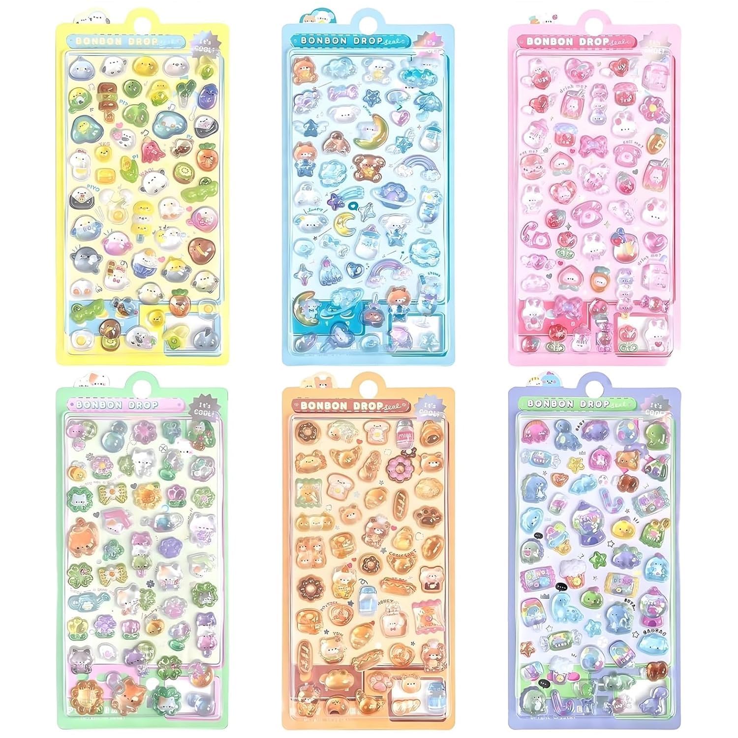 6 Pcs 3D Stickers,Cute Animal Puffy Stickers,Adorable Mini Sticker,Cute Cartoon 3D Puffy Sticker,Suitable As Rewards and Decorations,Creative Gift for Phone Case Notebook Scrapbook