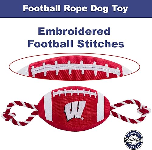 Miniatura 6 de Pets First NCAA Wisconsin Badgers - Juguete de fútbol para perro, materiales de nailon de alta calidad, cuerdas de tracción fuertes, chirriador