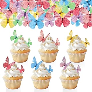 Hanqing 72 Pcs Edible Butterfly Cupcake Toppers, 3D Glutinous Paper Butterflies Cupcake Decorations, Mixed Size Butterfly Cake Toppers Paper for Girls Women\'s Birthday Party (Colorful)