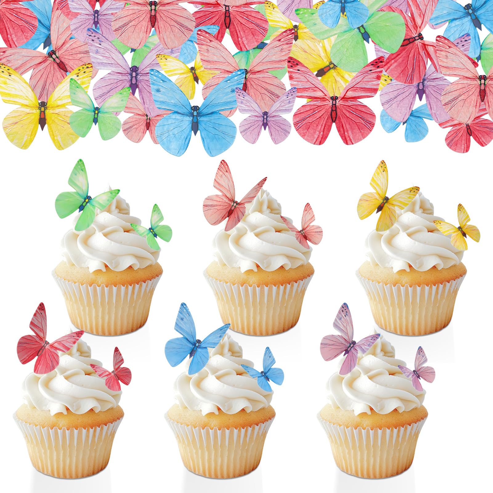 Suofuolef 72 Stück Schmetterlinge Tortendeko Essbar, Bunt 3D Kuchen Deko, Essbare Cupcake Deko für Hochzeit, Geburtstag, Jubiläum