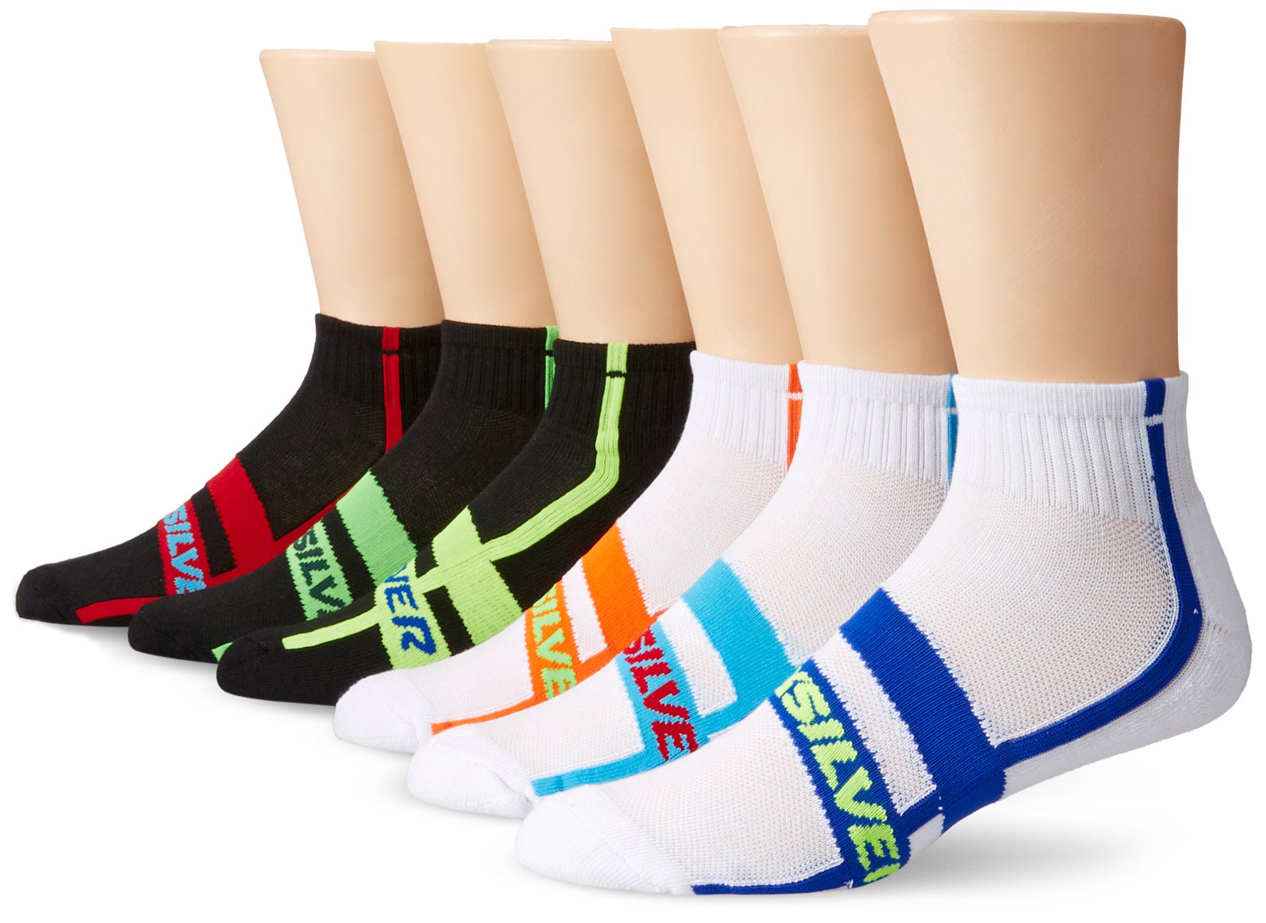 Quiksilver Men's 6 Pack Logo Cotnrast Stripe Quarter Sock