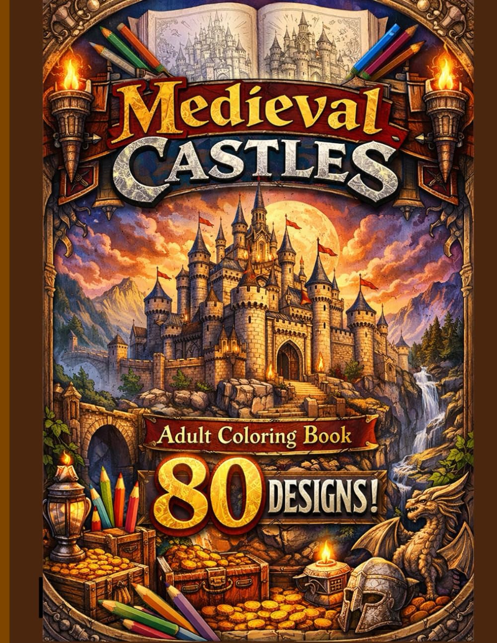 Medieval Castles Adult Coloring Book: 80 Stunning Castle Designs for Relaxation, Stress Relief & Creative Coloring