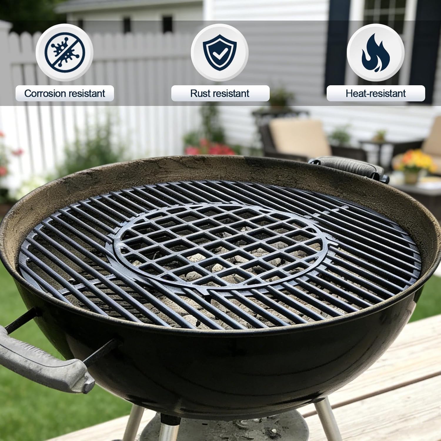 KEESHA 8835 Cast Iron 21.5" Grill Grates with 12" Centre Insert, Replacement Parts for Weber 22-inch Charcoal Grill, Performer Premium, Master-Touch Grills