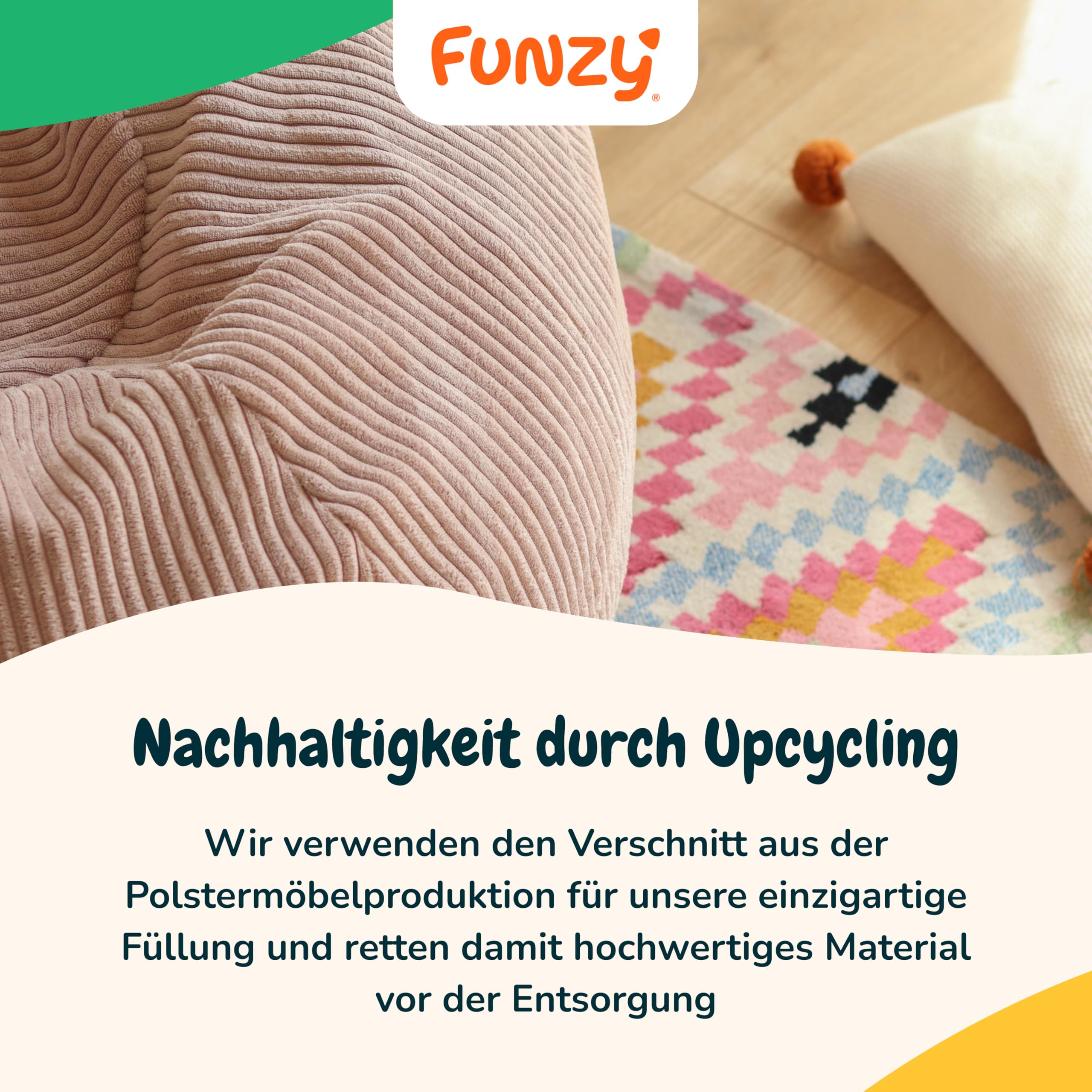 Funzy Sitzsack für Kinder aus Cord mit Füllung aus Schaumstoff, Kindersitzsack für Mädchen und Jungen aus hochwertigen Materialien, Oeko-TEX 100 Zertifiziert mit 3 Jahre Garantie, Krischblüte Rose