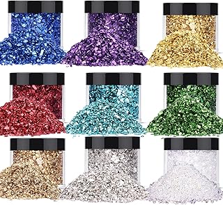 9 Box Broken Crushed Glass Glitter, 6.4oz/180g Irregular Shards Metallic Crystal Chips 2-4mm Chunky Flakes Sequins Gravel for Epoxy Resin Craft Supplies Nail Art DIY