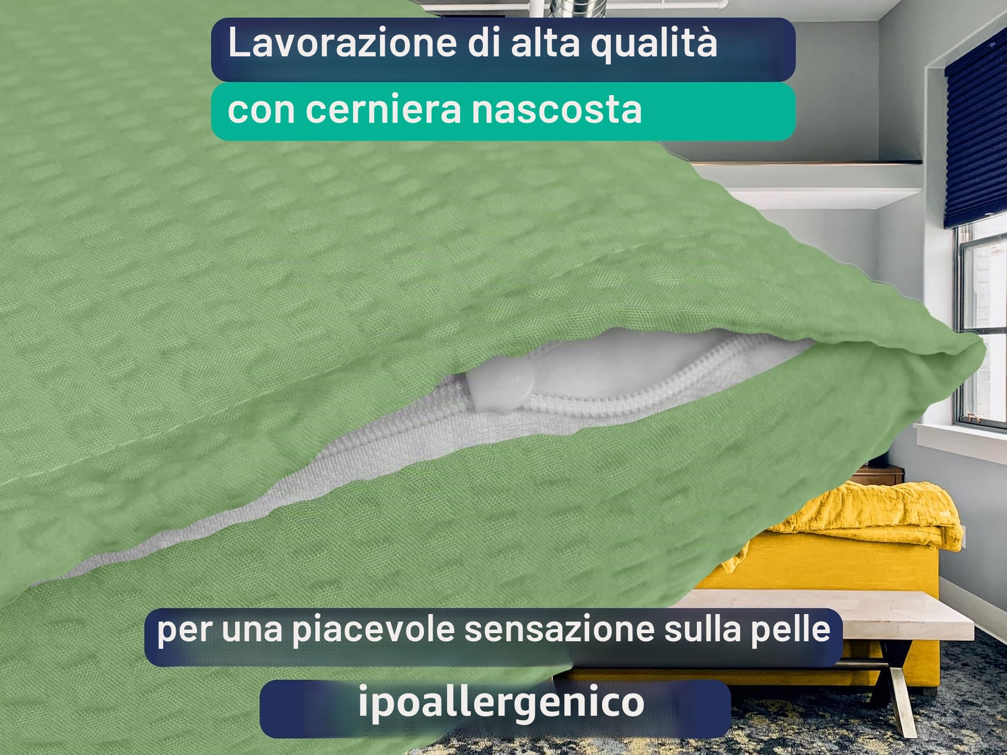 Set di biancheria da letto in seersucker, 135 x 200 cm, 1 federa 80 x 80 cm, biancheria da letto estiva con federa 1616.2356, 135 x 200 cm + 80 x 80 cm, colore salvia