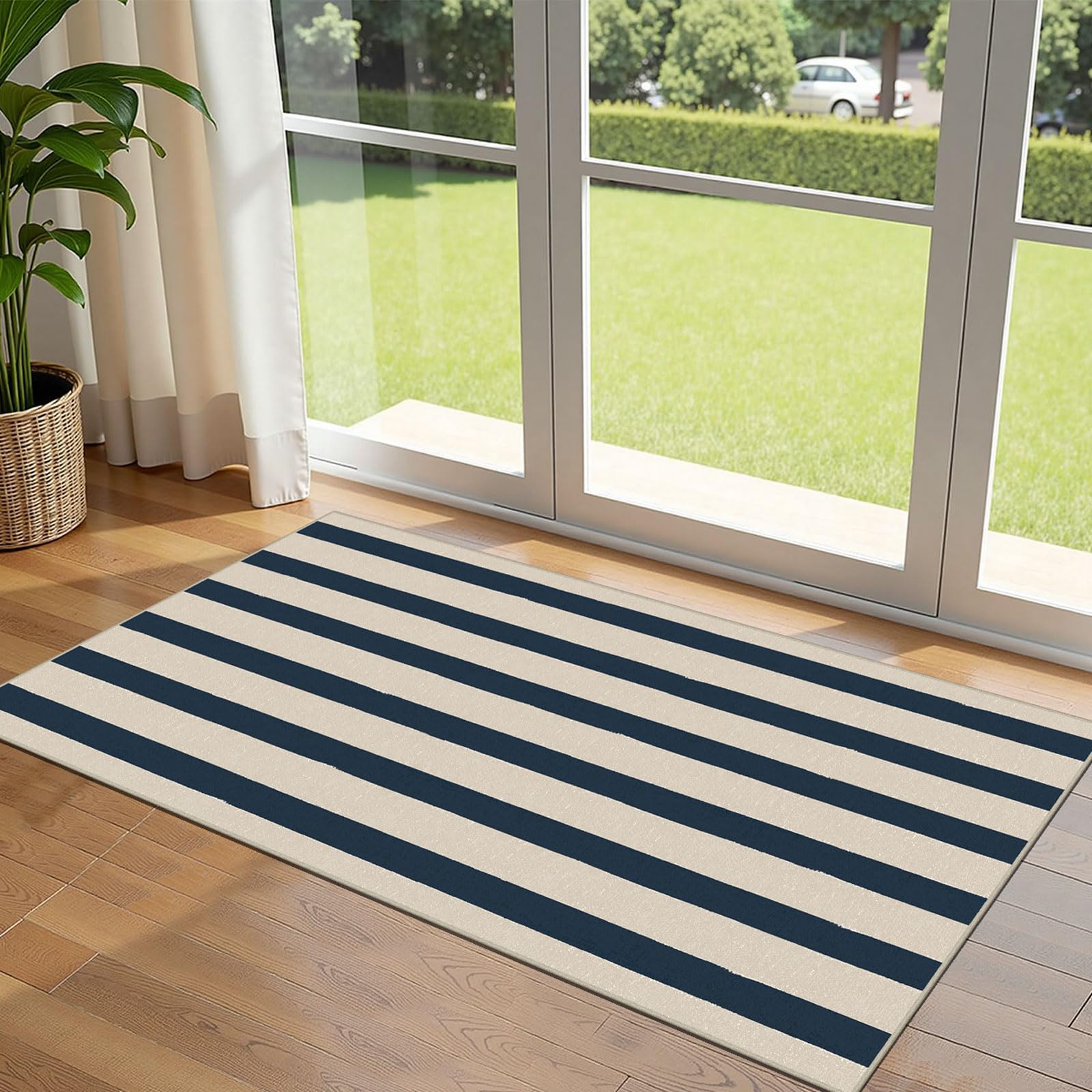 Othilic Front Door Mat Indoor Entrance - 2x4.3 Ft Blue and White Washable Doormat Outdoor Entrance Porch Rug Non-Skid Runner Rug for Kitchen Hallway Bedroom Laundry Room Porch Decor — image 1