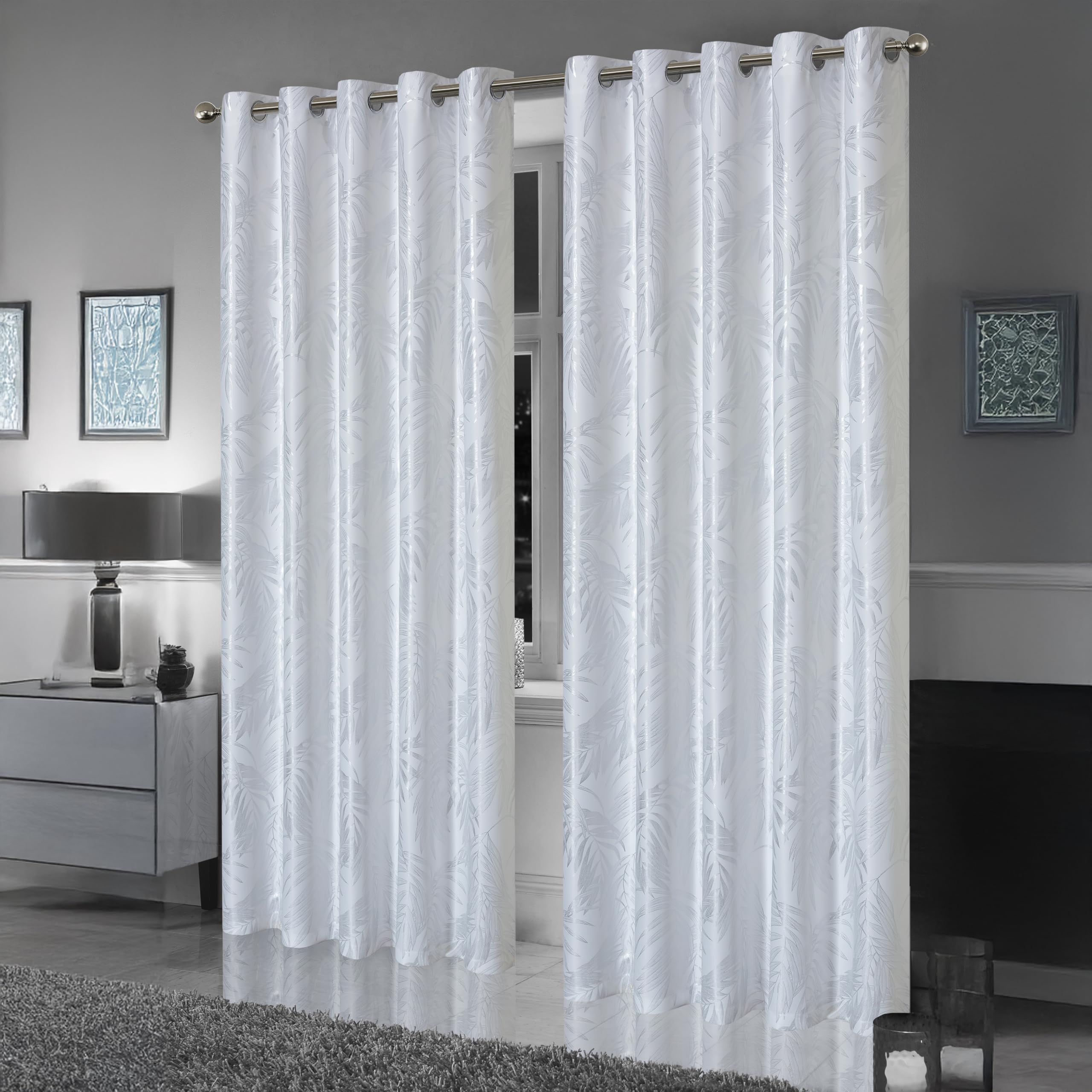 Olivia Rocco Leaf Sparkle Curtains Super Soft Thermal Insulated Ring Top Eyelet Curtain for Living Room Bedroom Drapes Window Black 2 Panels Home Decoration - Image 2