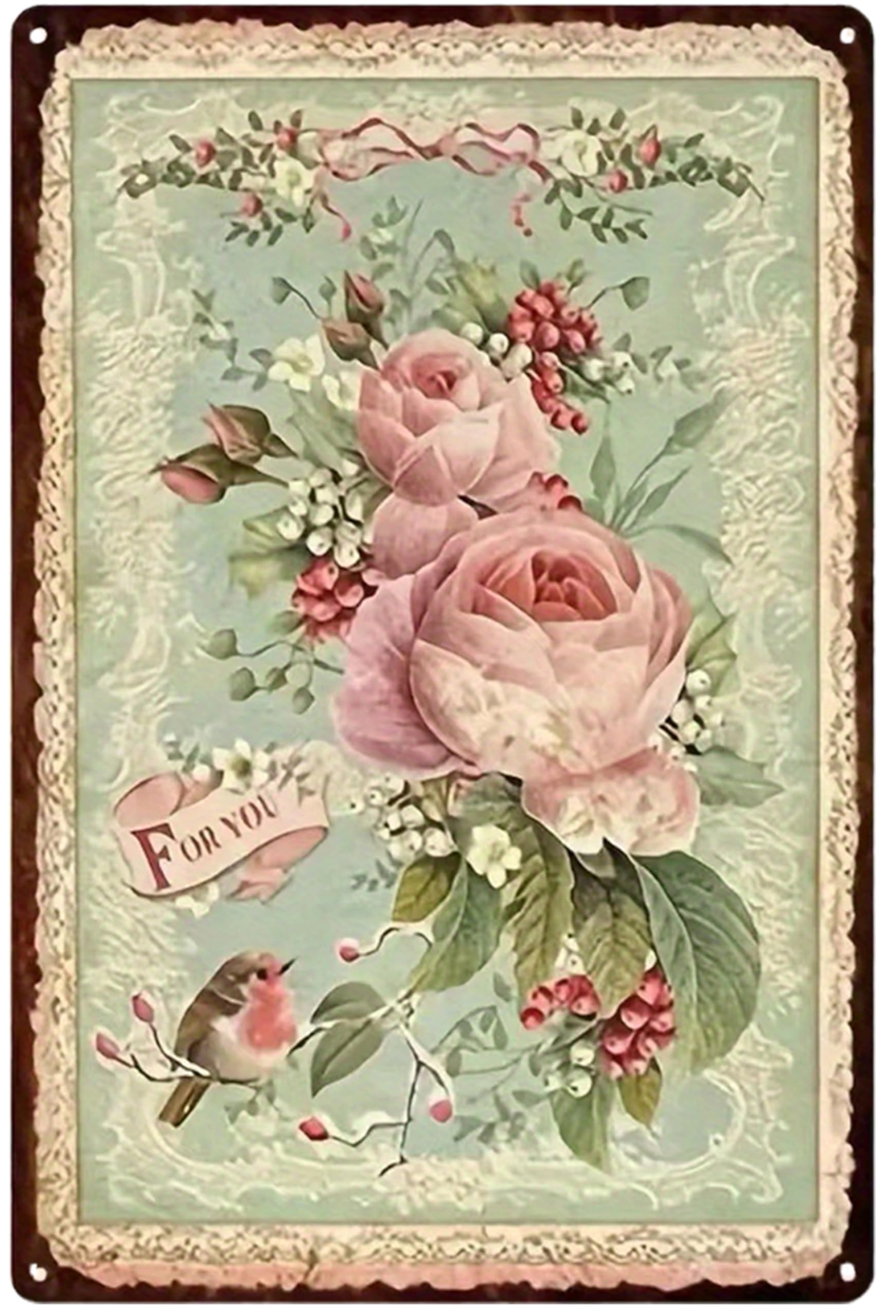 Nianxi Vintage Floral Greeting Vintage Garden Tin Sign,Retro Flower Metal Sign,For Home Greenhouse Yard Outdoor Cottage Bedroom Decor,Gardening Gifts 8X12 Inch (Vintage Floral Greeting)