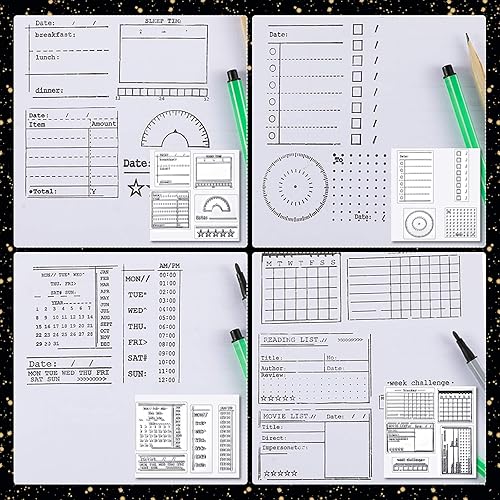 Miniatura 5 de Juego de 18 sellos de diario transparentes, 4 hojas de calendario de silicona para bala, fecha de semana, mes organizador de tareas, ideas de