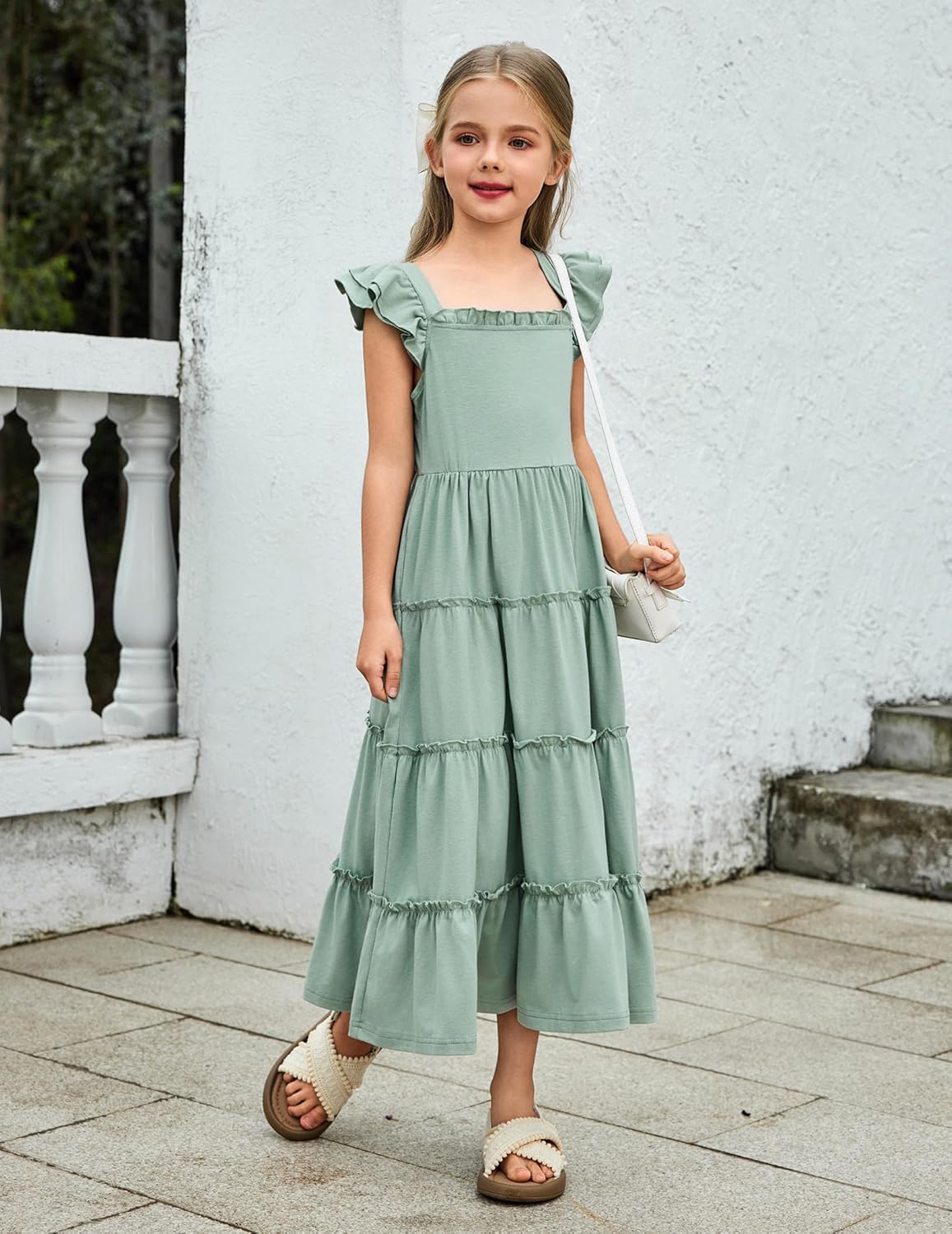 Arshiner Girls Maxi Summer Short Flutter Sleeve Casual Dress with Pockets for 4-14 Y - Image 5