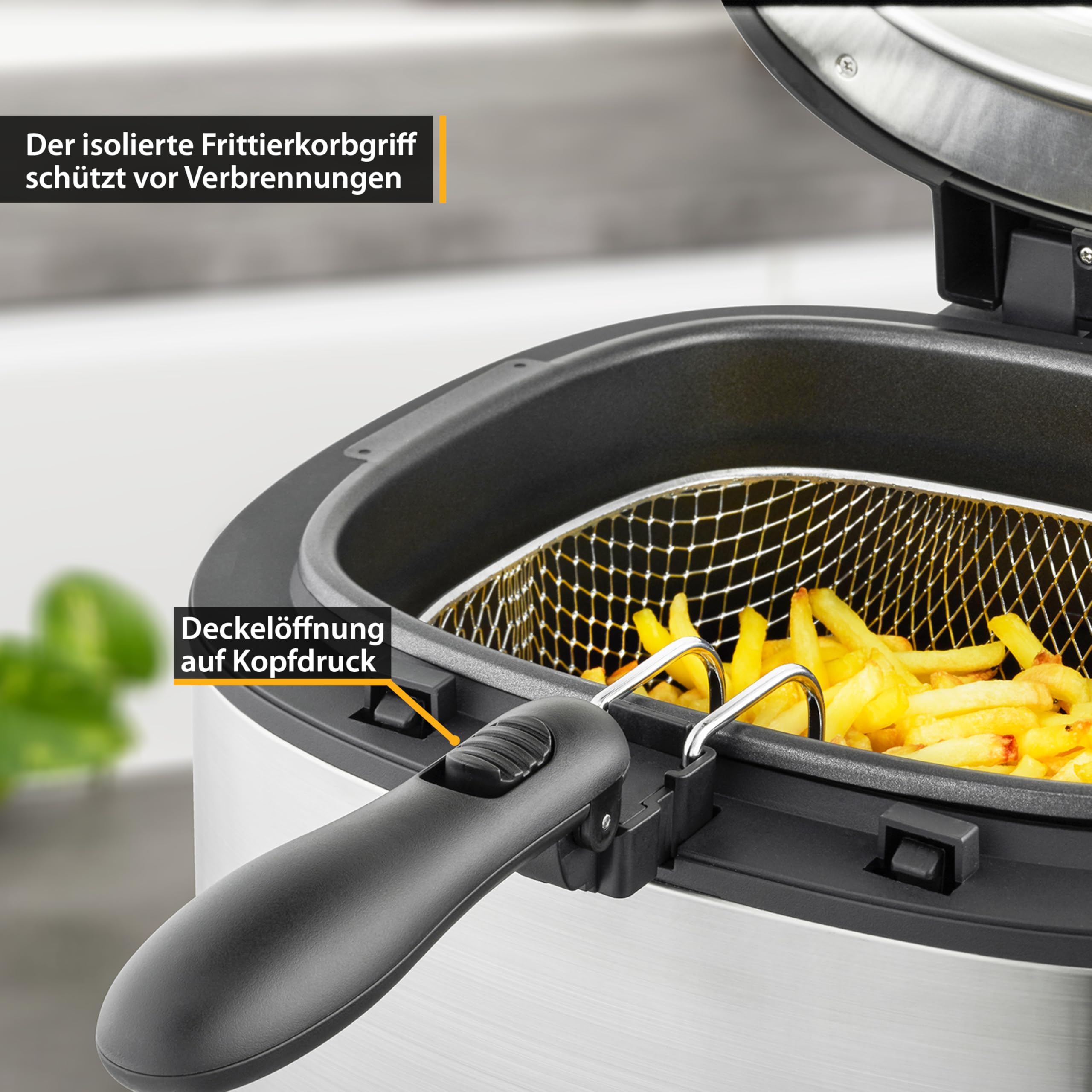 TZS First Austria - Fritteuse 1800 W - 2 Liter Ölkapazität - 2,8 Liter Frittierkorb - Herausnehmbarer Antihaft-Behälter - Edelstahl - Stufenlose Temperaturregelung