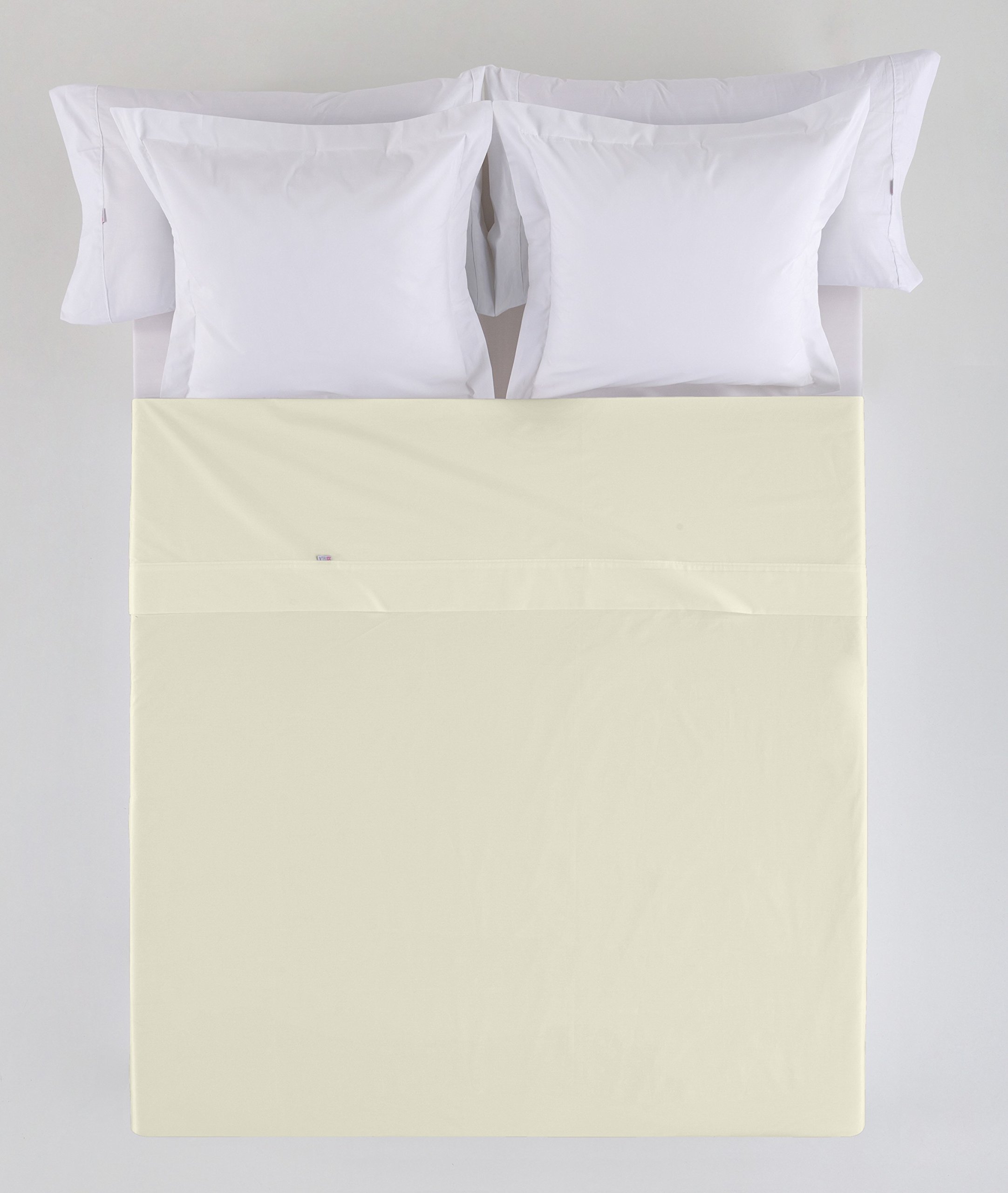 Drap plat 135 140 pur coton ivoire 200 fils douceur et bien être