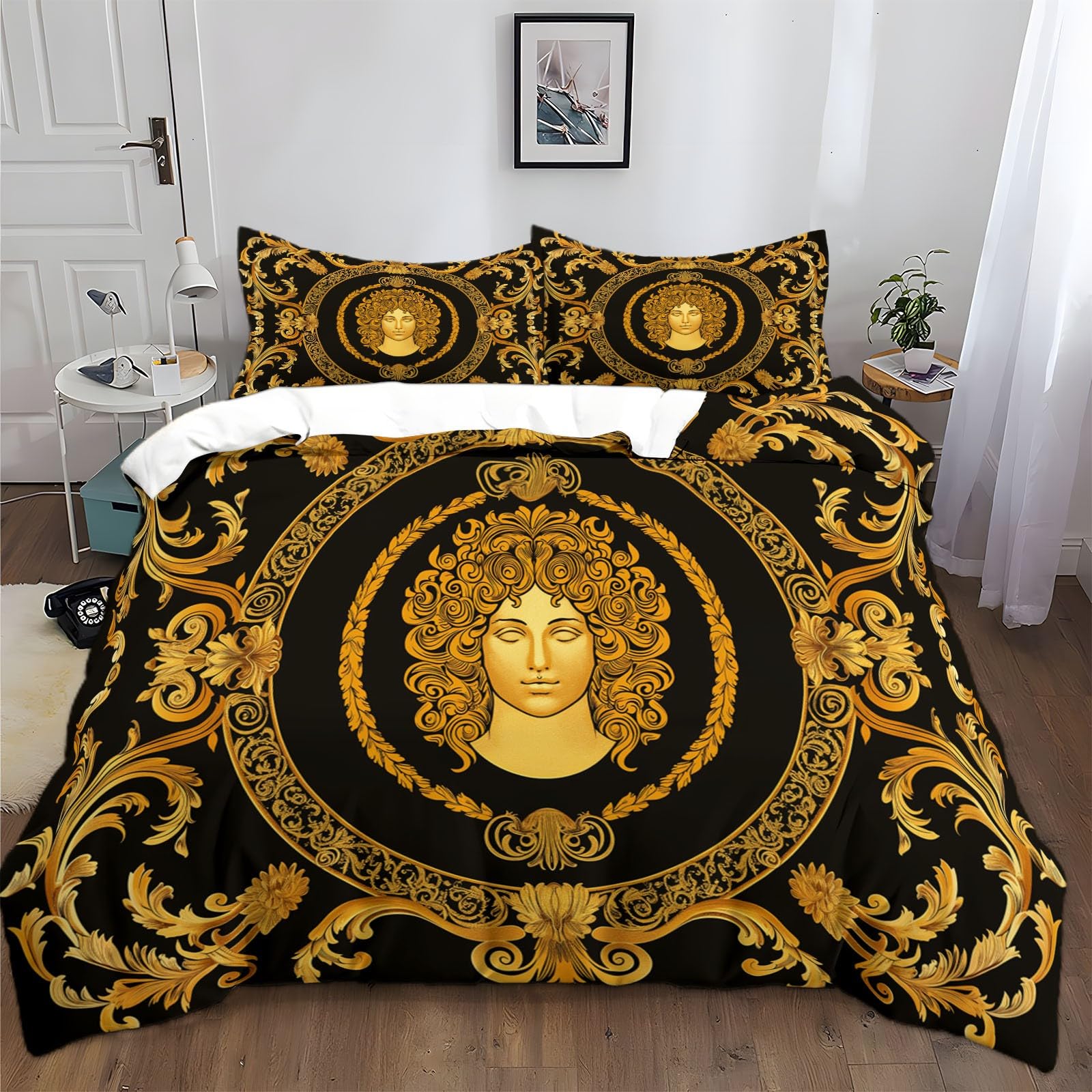 Housse de couette noir doré microfibre pour une chambre parentale moderne et cocooning