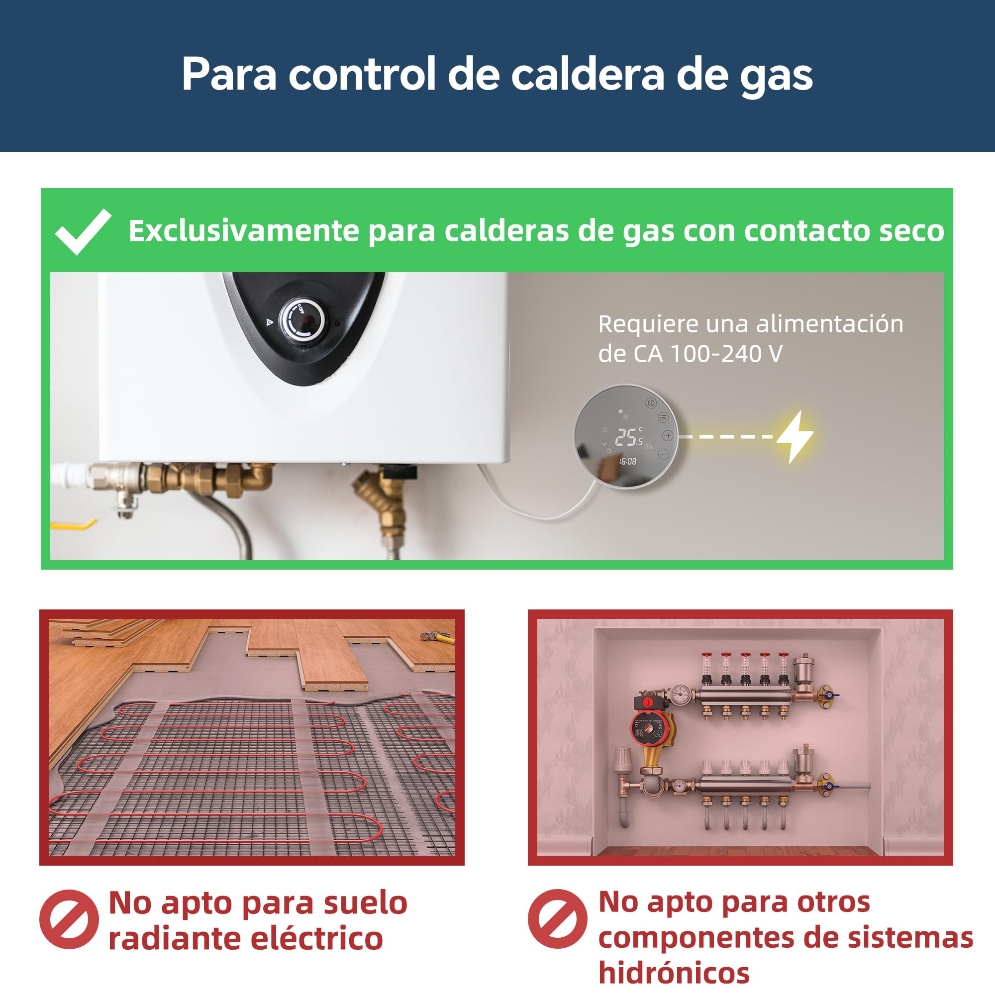 Termostato Wi-Fi para calderas de calefacción, con programación semanal y función de Control por Voz. Compatible con Google Assistant y Alexa, Compatible con la aplicación Tuya/Smart Life. TGR86 220V