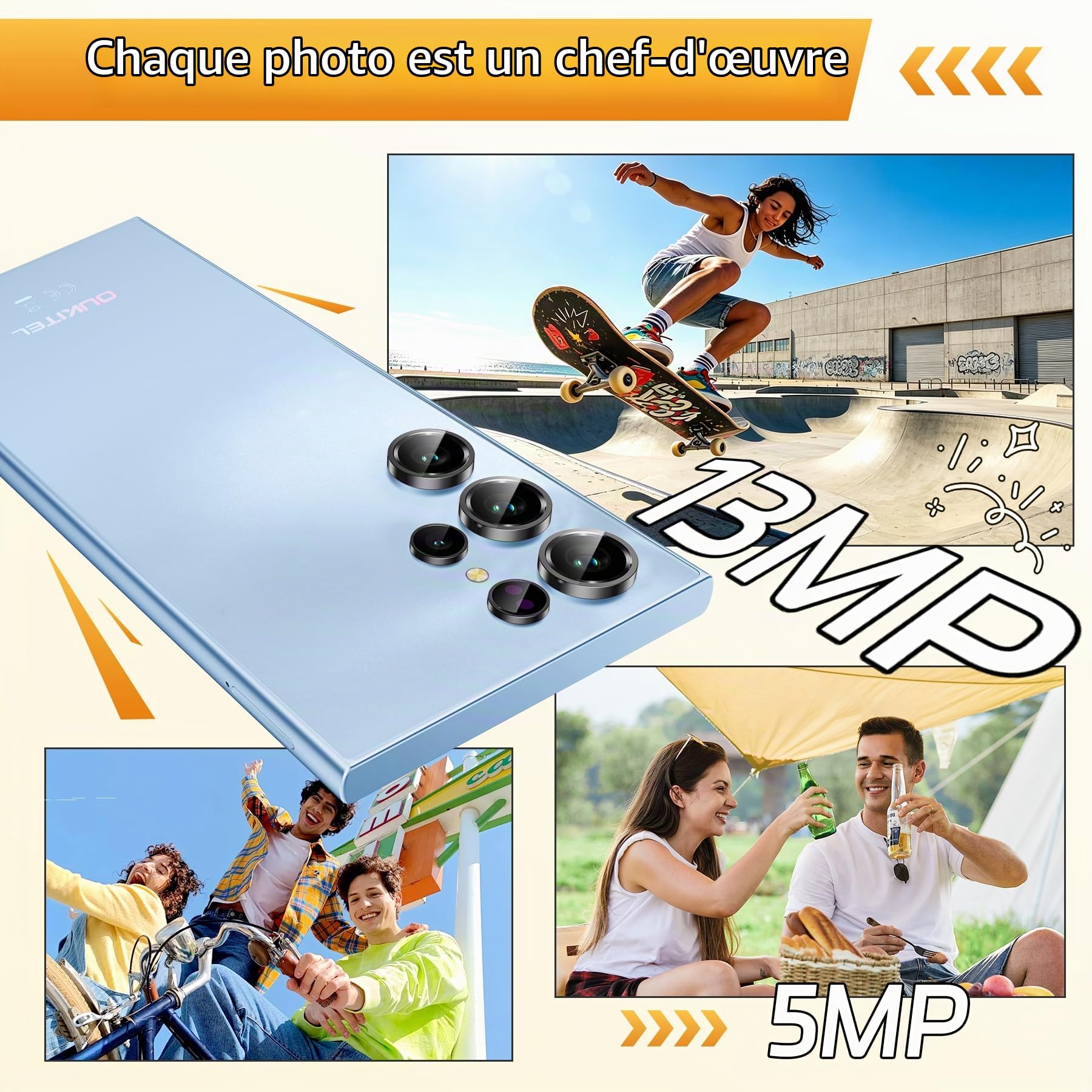 C61 Smartphone Pas Cher 16Go +128Go/1To, 6,88" HD+ Écran - Noir