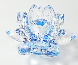 We pay your sales tax Beautiful 3" Inch Clear & Blue Hue Reflection Crystal Lotus Gift Home Decor Feng Shu LS01453
