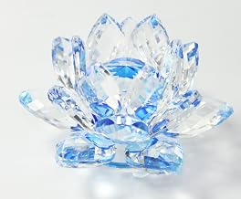 We pay your sales tax Beautiful 3" Inch Clear & Blue Hue Reflection Crystal Lotus Gift Home Decor Feng Shu LS01453
