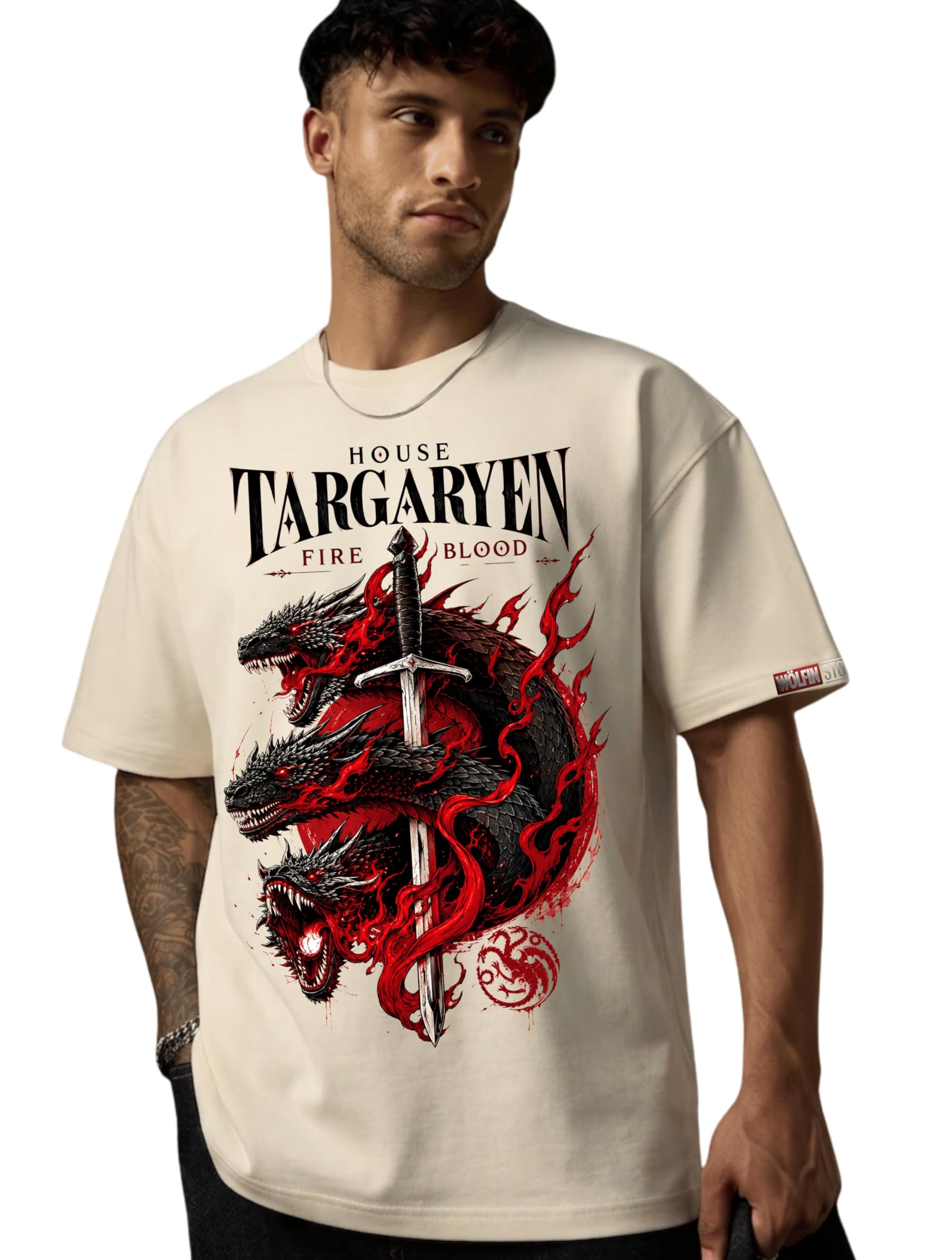 wölfin Men’s Oversized Graphic T-Shirt | Medieval Fantasy Artwork Print | Premium Cotton Casual Wear for Unisex-picture-38