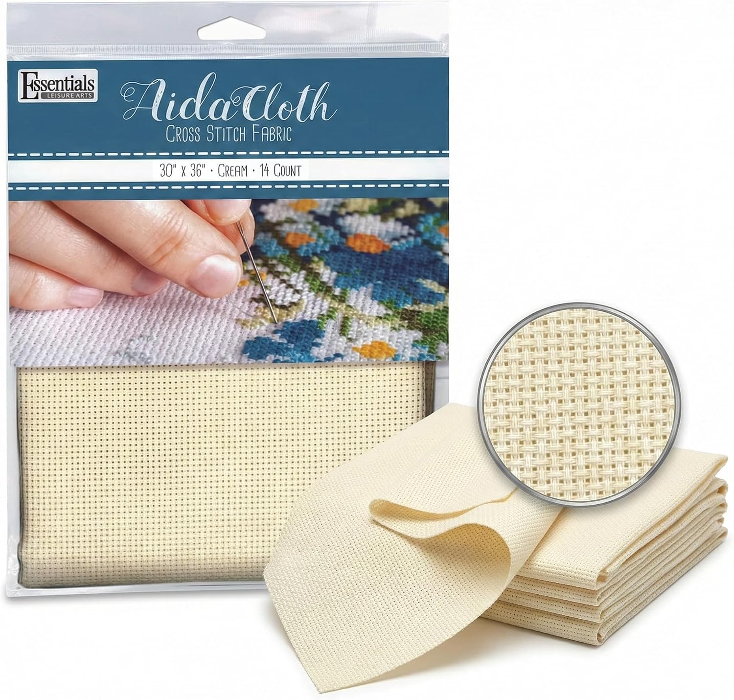 Essentials By Leisure Arts Aida Cloth, 14 Count, Cream Cross Stitch Fabric, Embroidery Fabric, Cross Stitch Supplies for Crafting, Stitching, and Sewing Projects 30X36