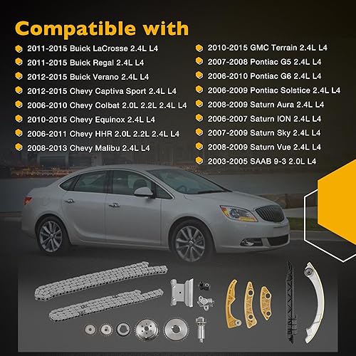 Miniatura 7 de Kit de cadena de distribución 9-4201S 2.4, compatible con Chevy Malibu Equinox GMC Terrain Pontiac Buick Saturn SAAB 2003-2015, reemplaza # 9-4201S
