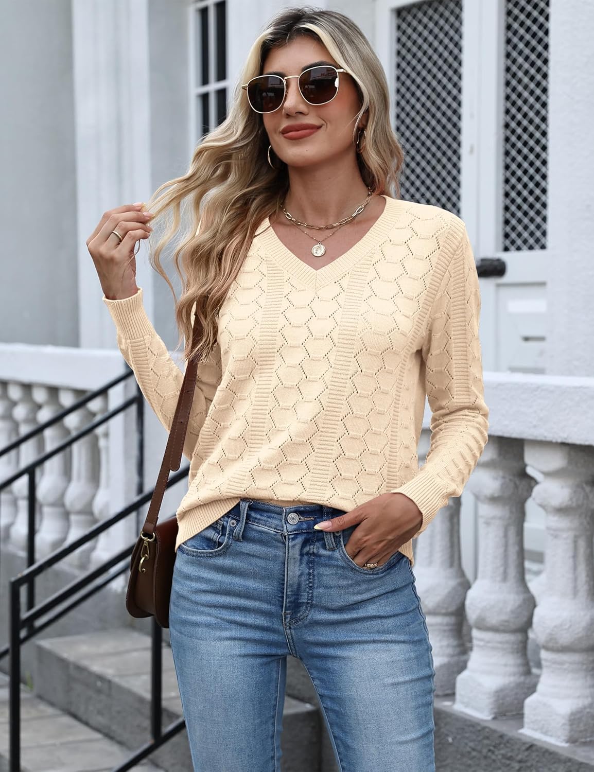 Ivicoer Womens Sweaters V Neck Long Sleeve Pullover Tops Hollow Out Fall Outfits Fashion Clothing 2025 - Image 4